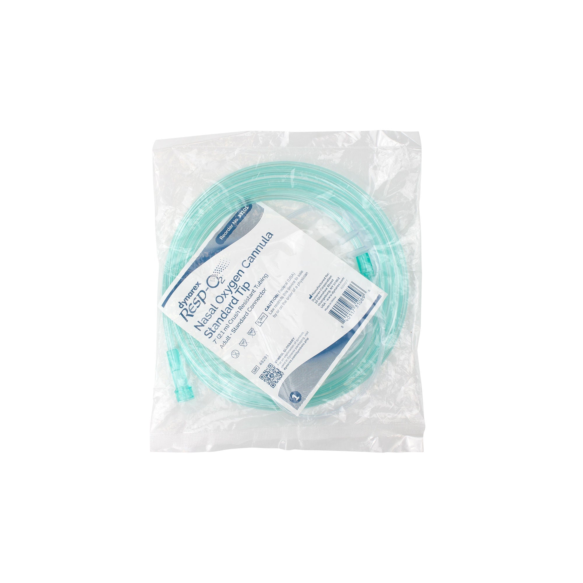 Dynarex - 33101 Nasal Cannula Resp-O2™ Adult Straight Prongs 7 Foot Tubing Low Flow Rate