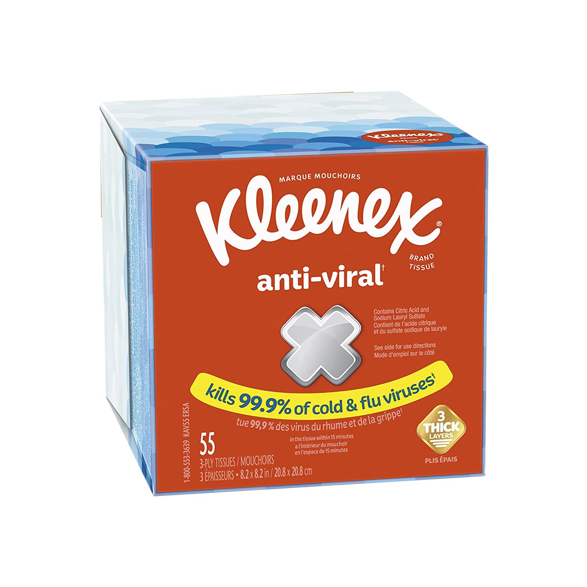 Kimberly Clark - 54505 Facial Tissue Kleenex® Anti-Viral White 8-1/5 X 8-1/5 Inch 55 Count
