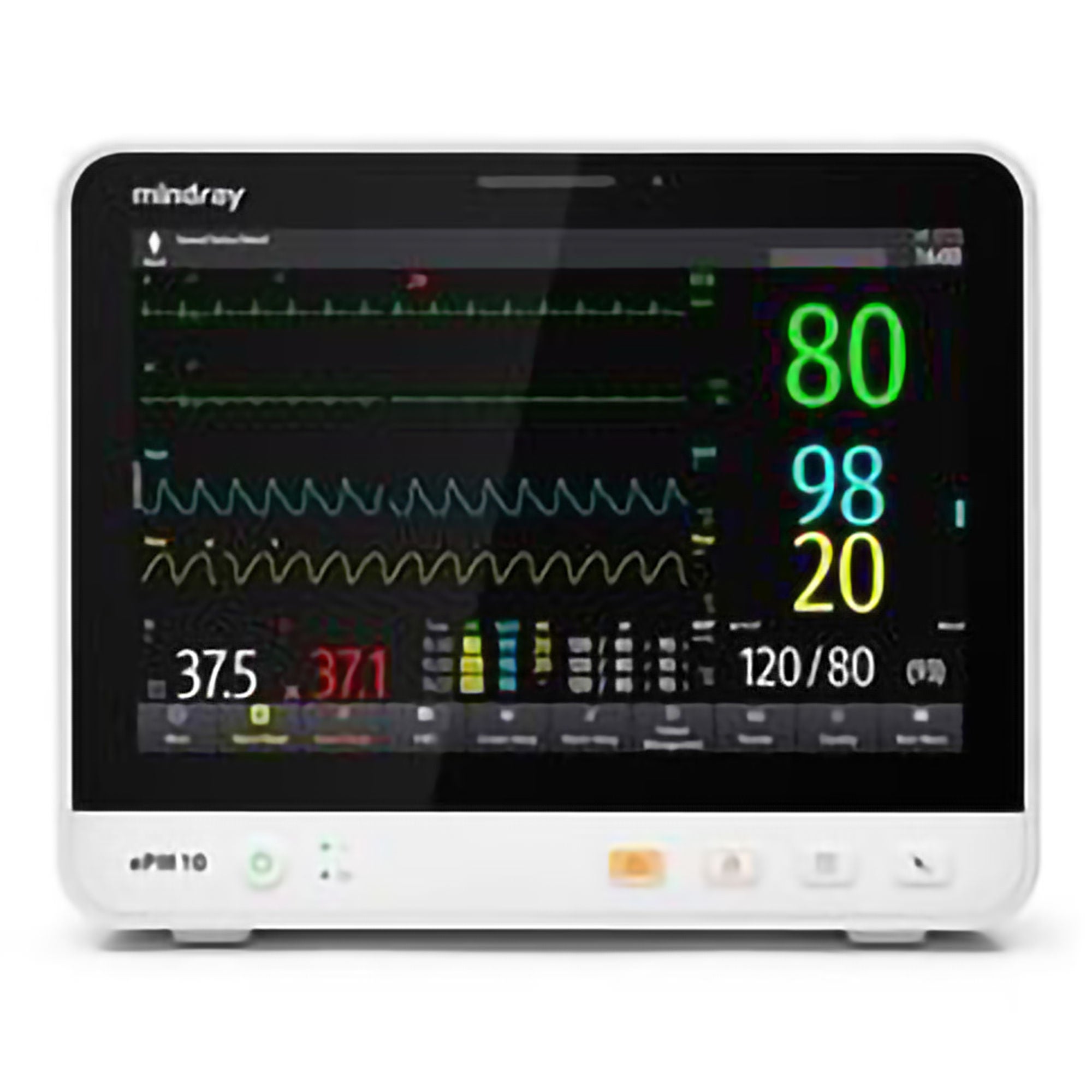 Mindray USA - 121-002724-00 Patient Monitor Mindray ePM 10A Monitoring ECG, NIBP, SpO2, Temperature Battery Operated