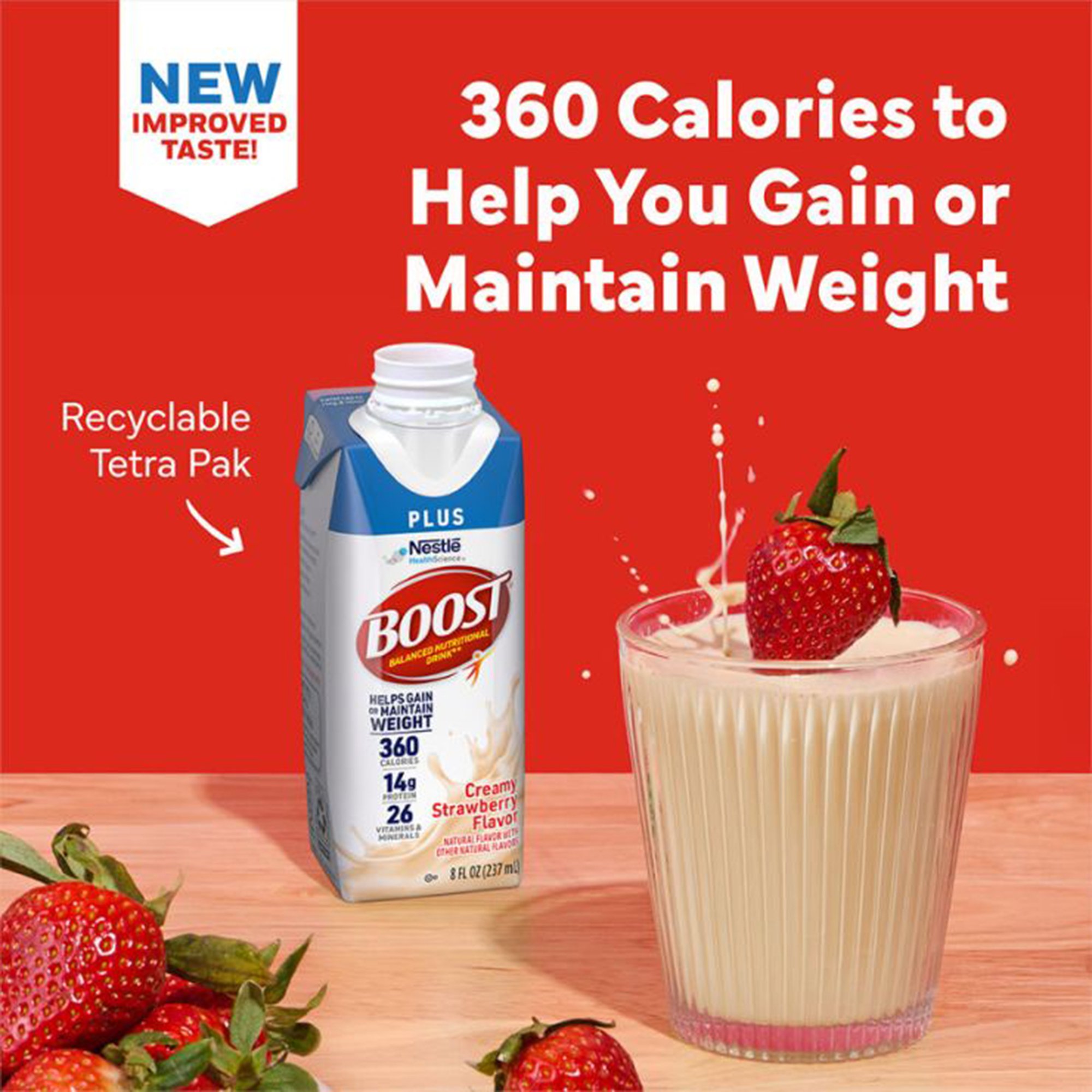 Nestle Healthcare Nutrition 00041679933367 - Boost® Plus Strawberry Balanced Nutritional Drink, 8-ounce bottle - 1/Each, 6/Pack, 24/Case