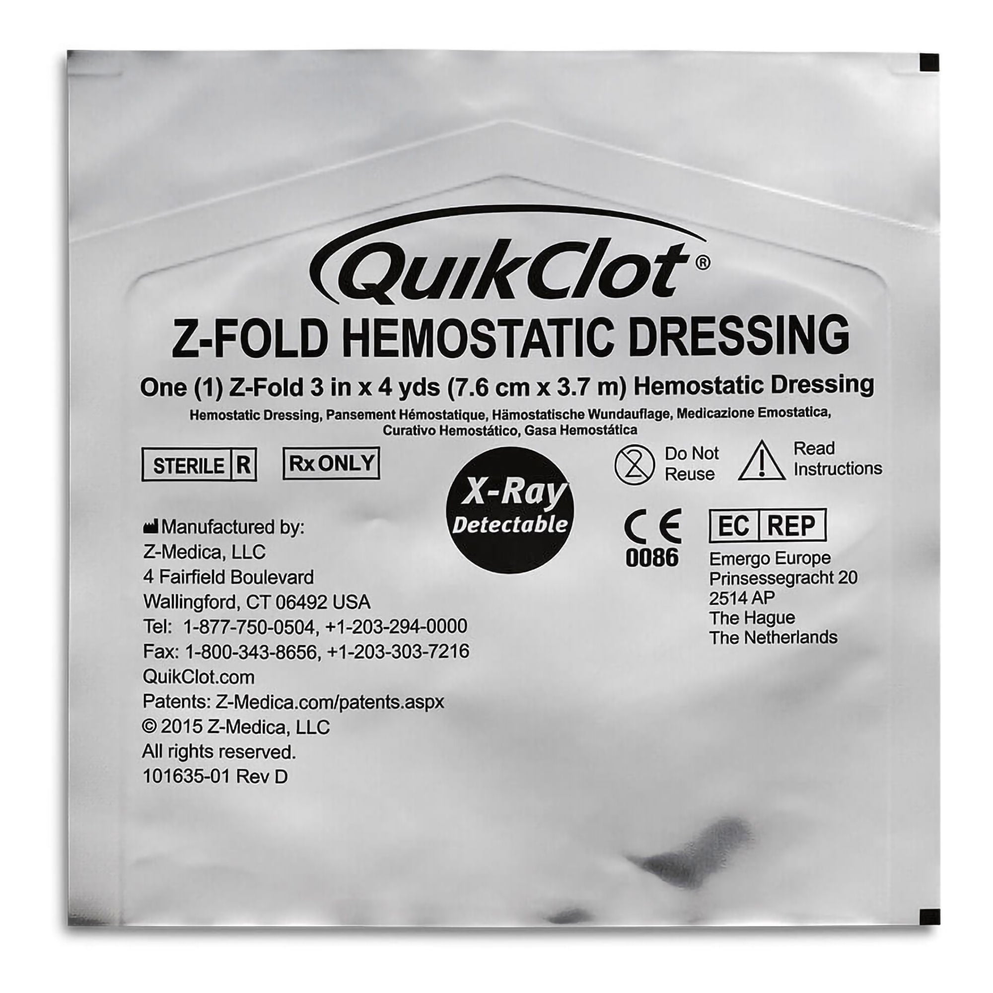 Teleflex Medical - 487 Hemostatic Dressing QuikClot® Z-Fold 3 Inch X 4 Yard 1 per Pack Sterile