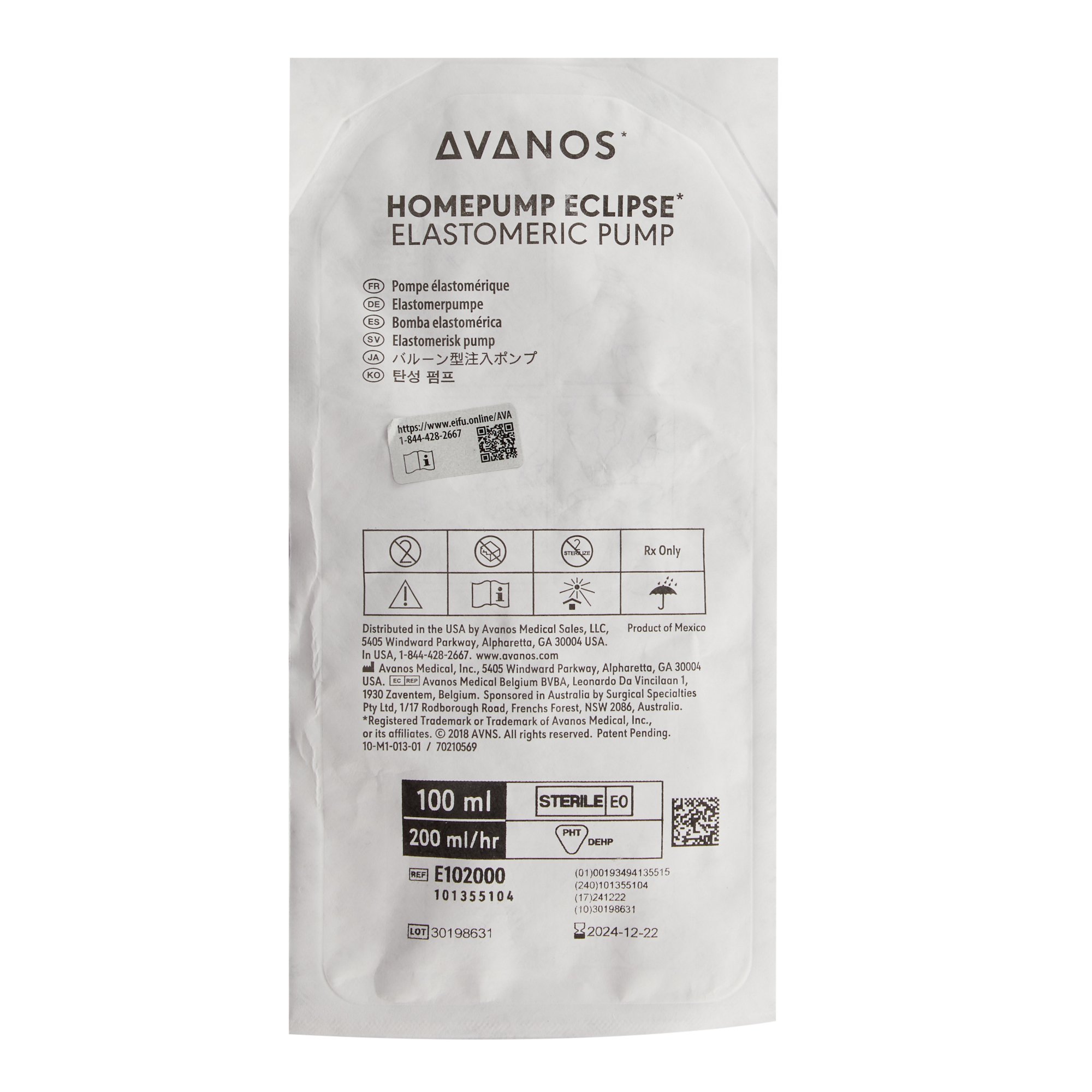 Homepump Eclipse Elastomeric Pump E102000 by Avanos Medical Sales