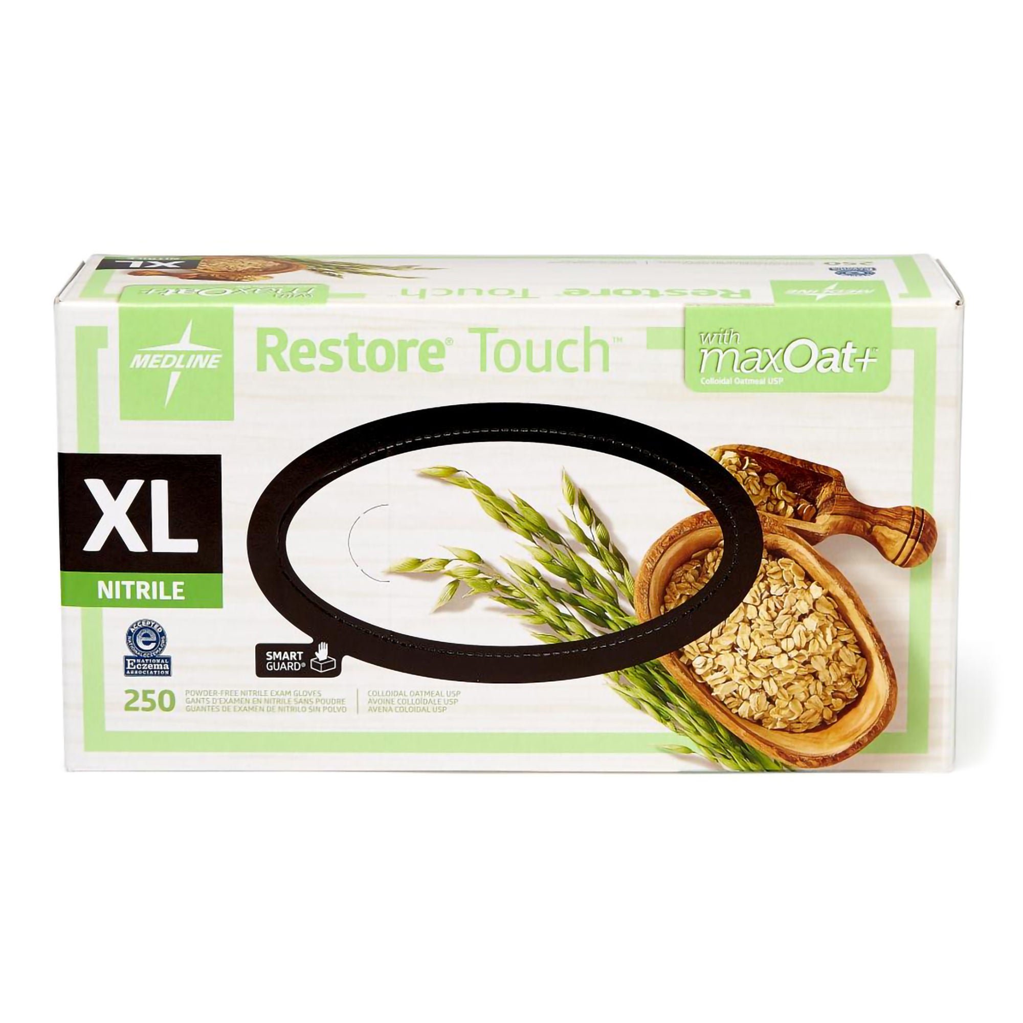 Medline - OAT3004 Exam Glove Restore® Touch X-Large 250 per Box NonSterile Nitrile Standard Cuff Length Textured Fingertips Green Chemo Tested