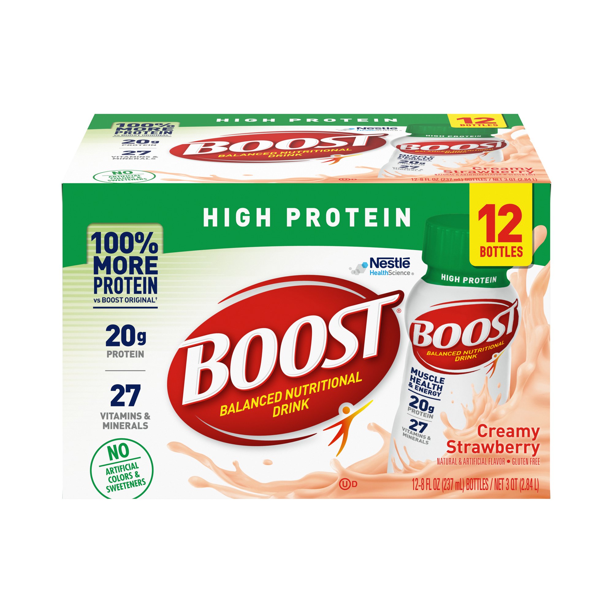 Nestle Clinical Nutritional 00041679801970 - Boost® High Protein Strawberry Complete Nutritional Drink, 8 oz. Bottle - 12/Pack, 24/Case