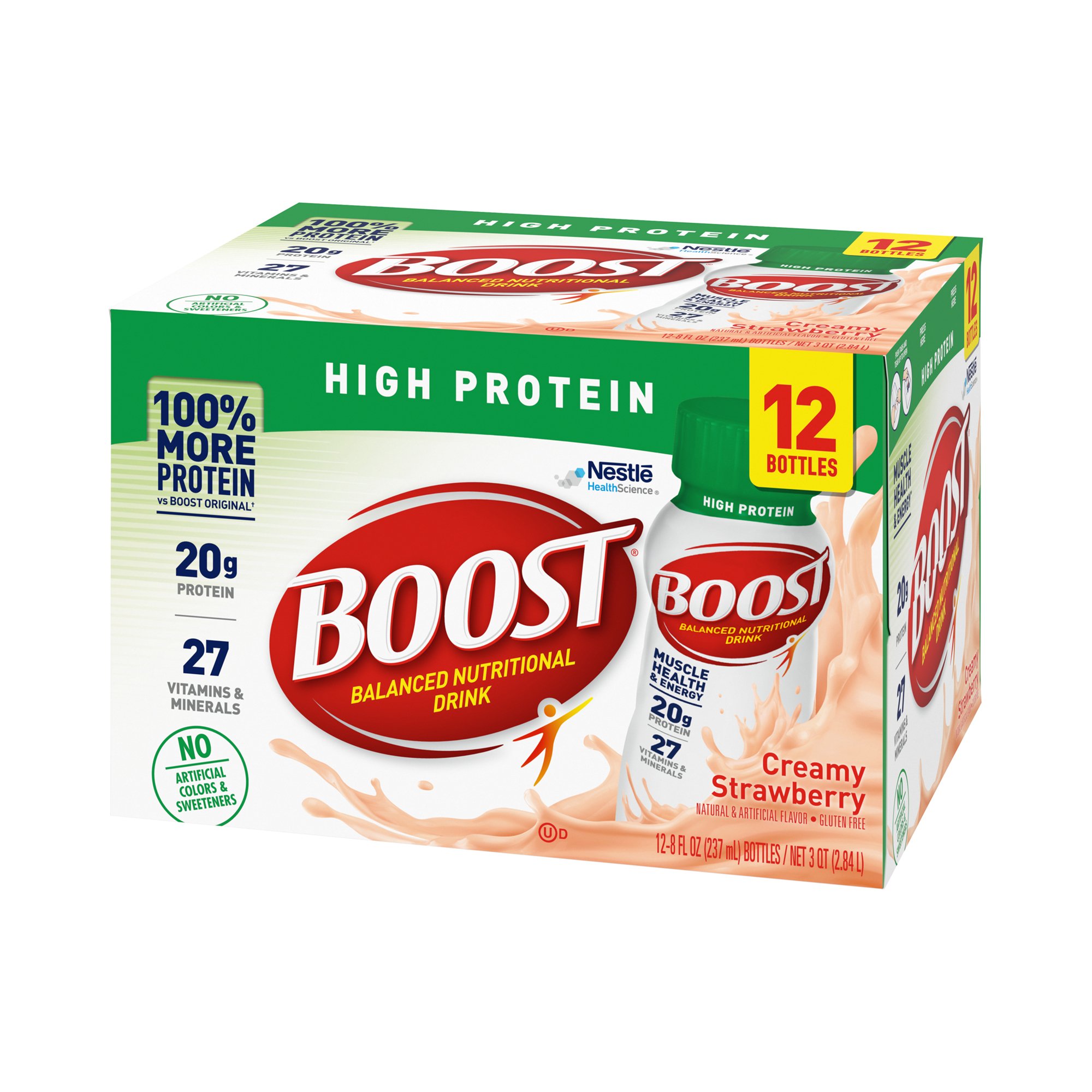 Nestle Clinical Nutritional 00041679801970 - Boost® High Protein Strawberry Complete Nutritional Drink, 8 oz. Bottle - 12/Pack, 24/Case