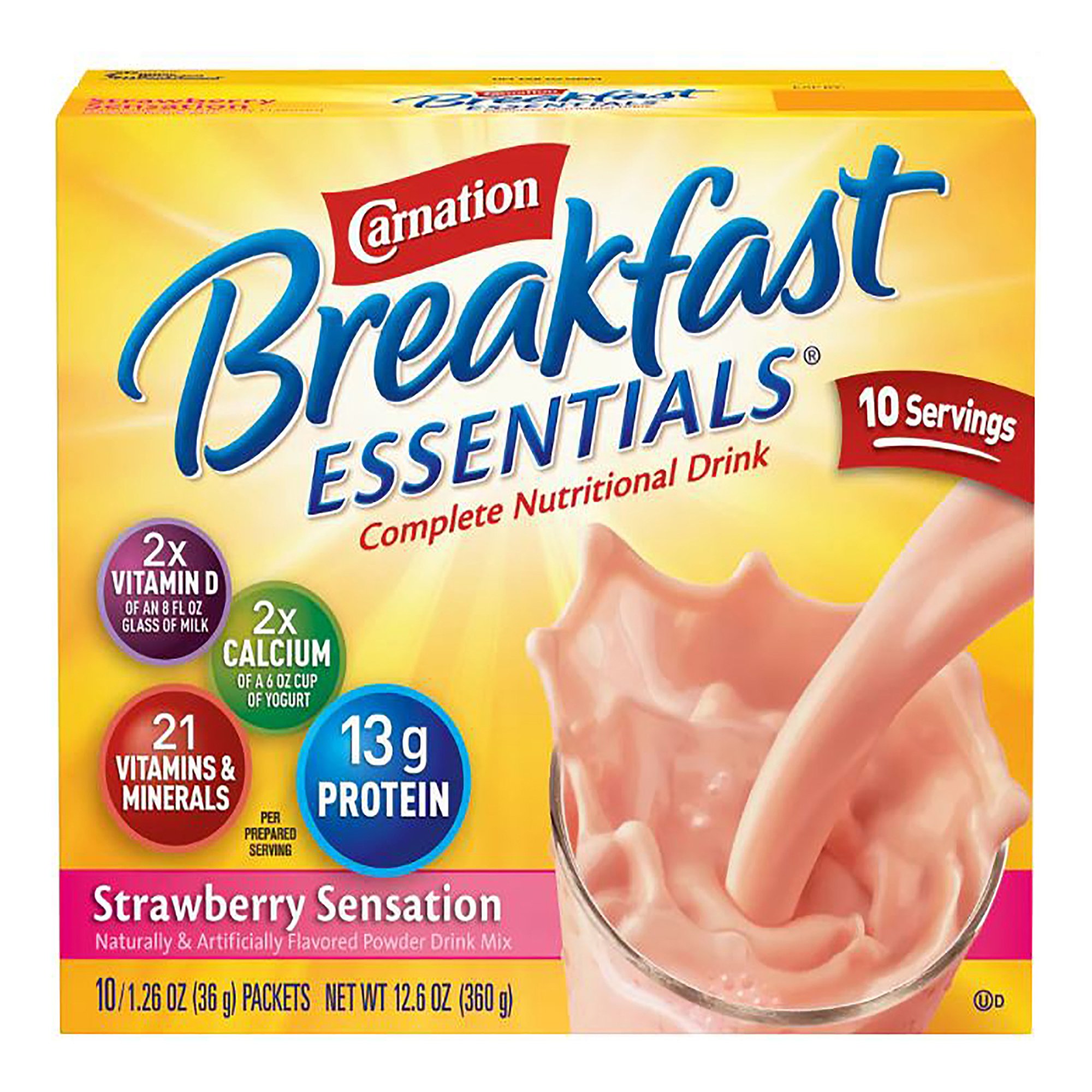 Nestle Clinical Nutritional 00050000486502 - Carnation Breakfast Essentials® Strawberry Nutritional Drink - 10/Box, 60/Case