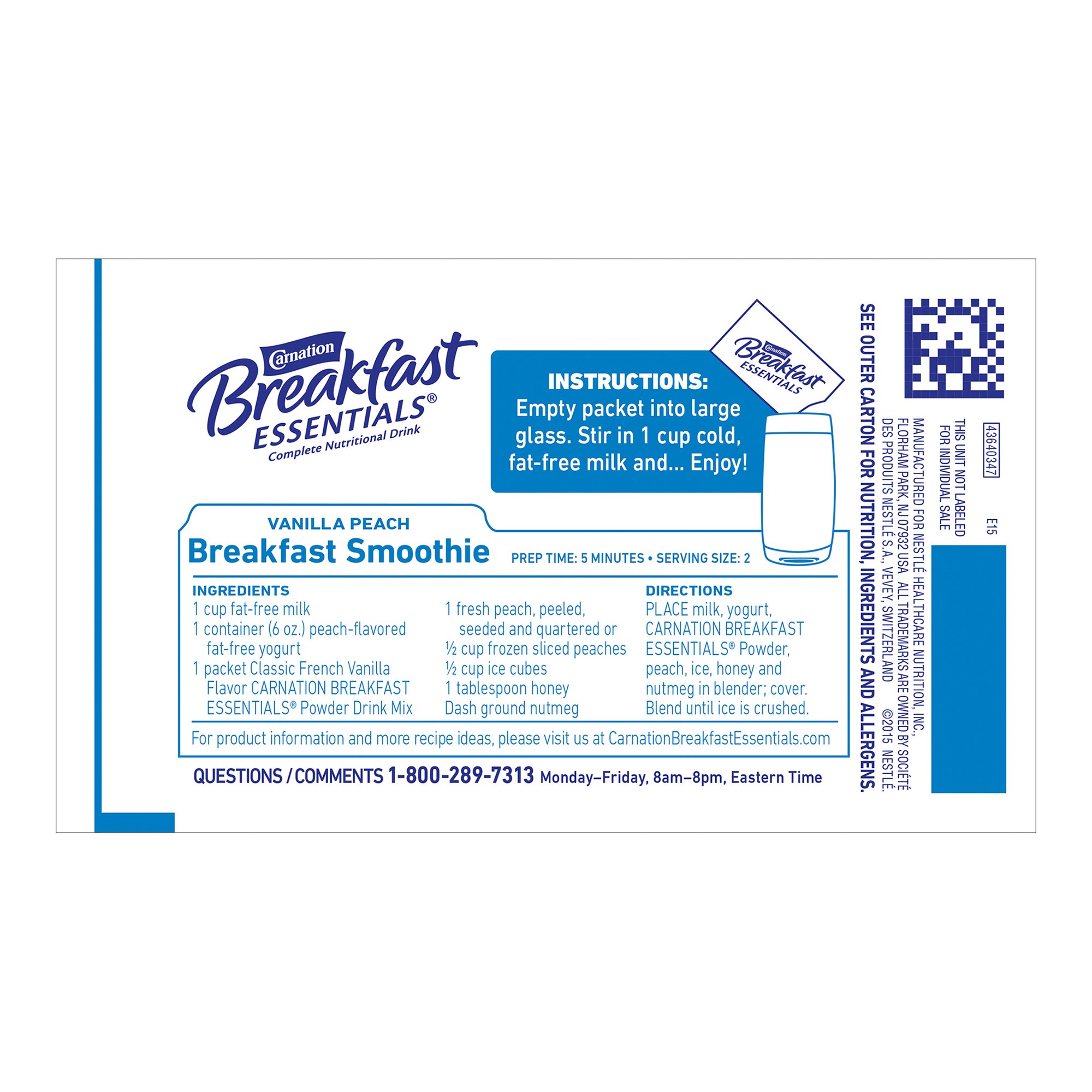 Nestle Clinical Nutritional 10050000530622 - Carnation Breakfast Essentials® Vanilla Nutritional Drink - 10/Box, 60/Case