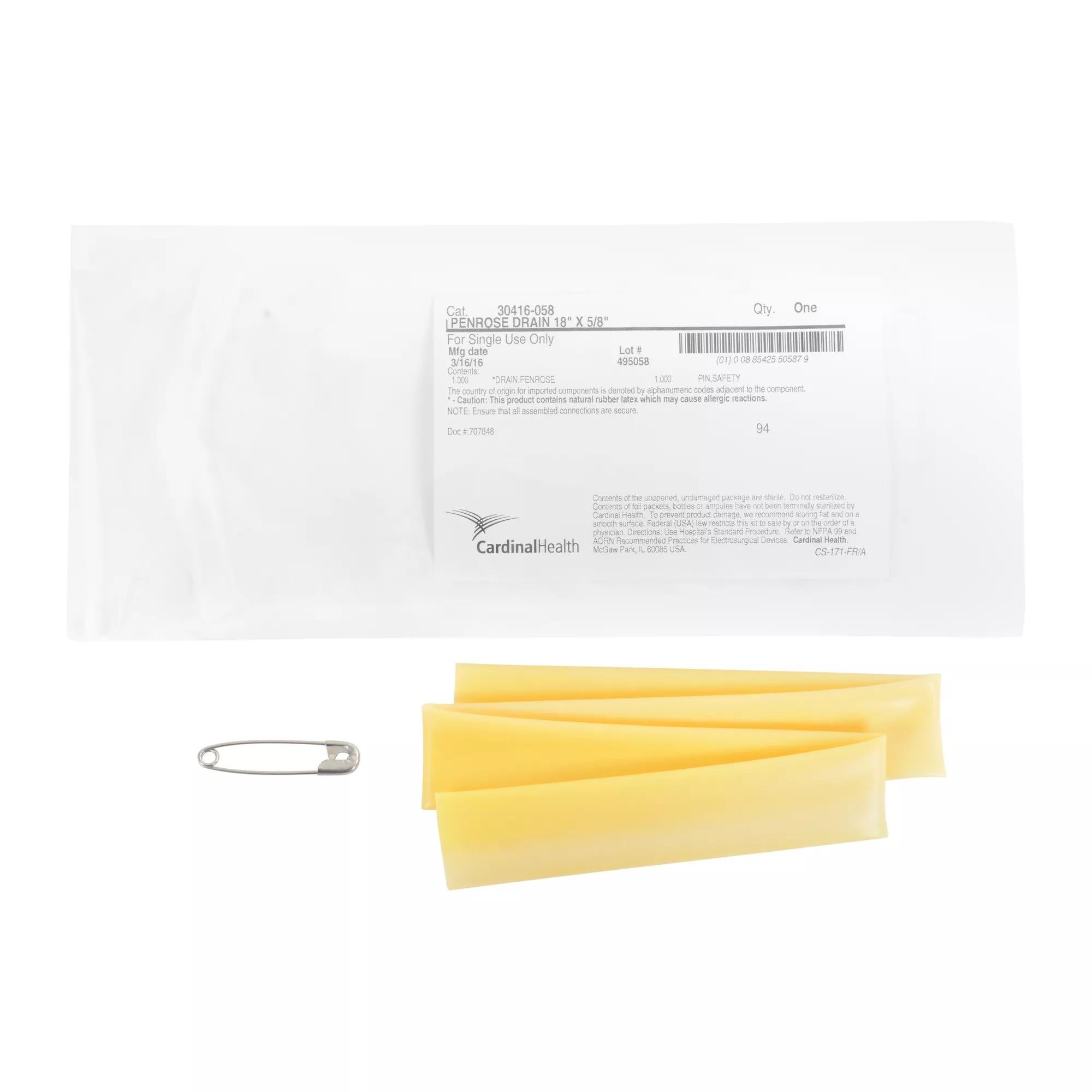 Cardinal - 30416-058 Wound Drain Tube Cardinal Health™ Flat Type With Safety Pin Flat Channel Type 3/8 Inch Size Sterile