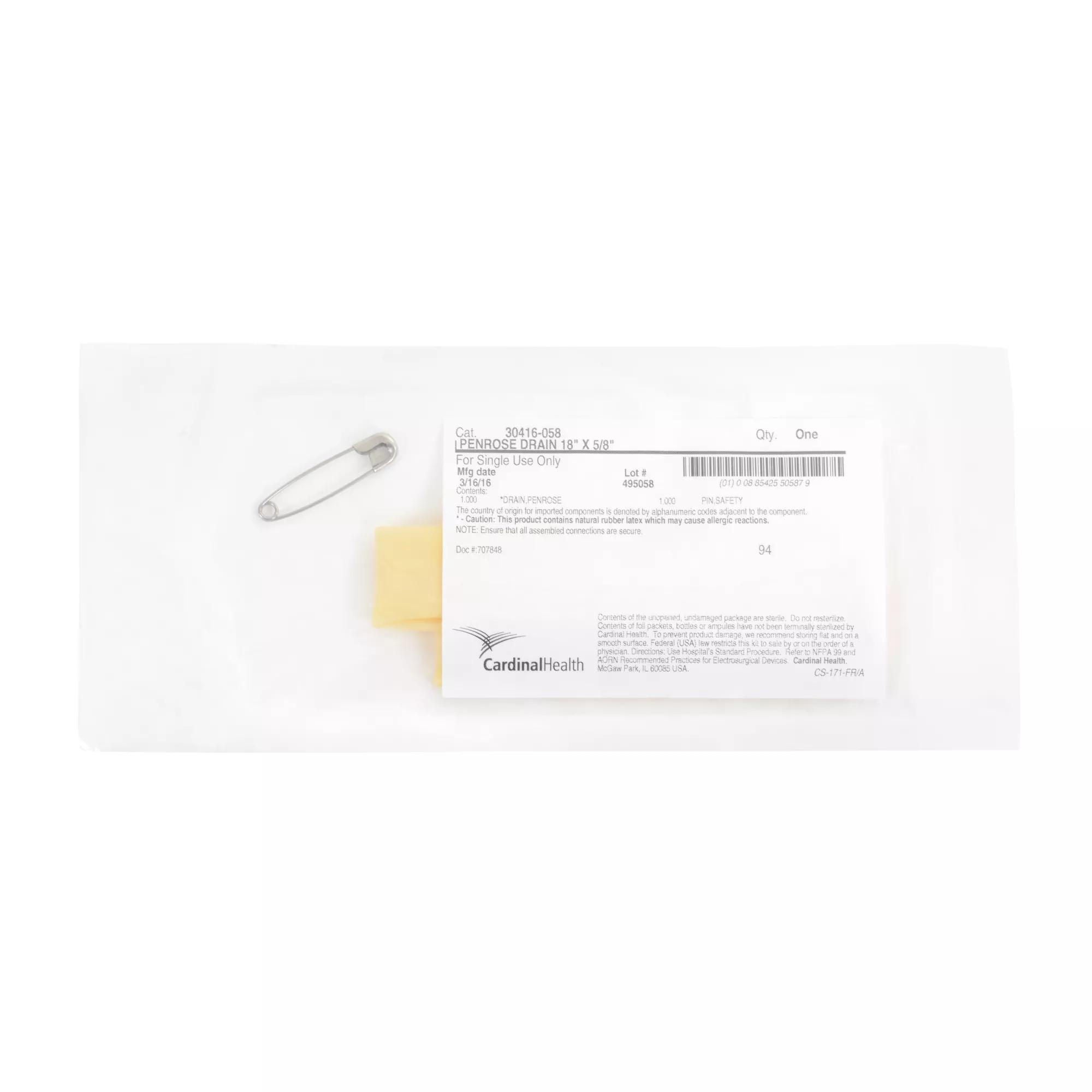 Cardinal - 30416-058 Wound Drain Tube Cardinal Health™ Flat Type With Safety Pin Flat Channel Type 3/8 Inch Size Sterile
