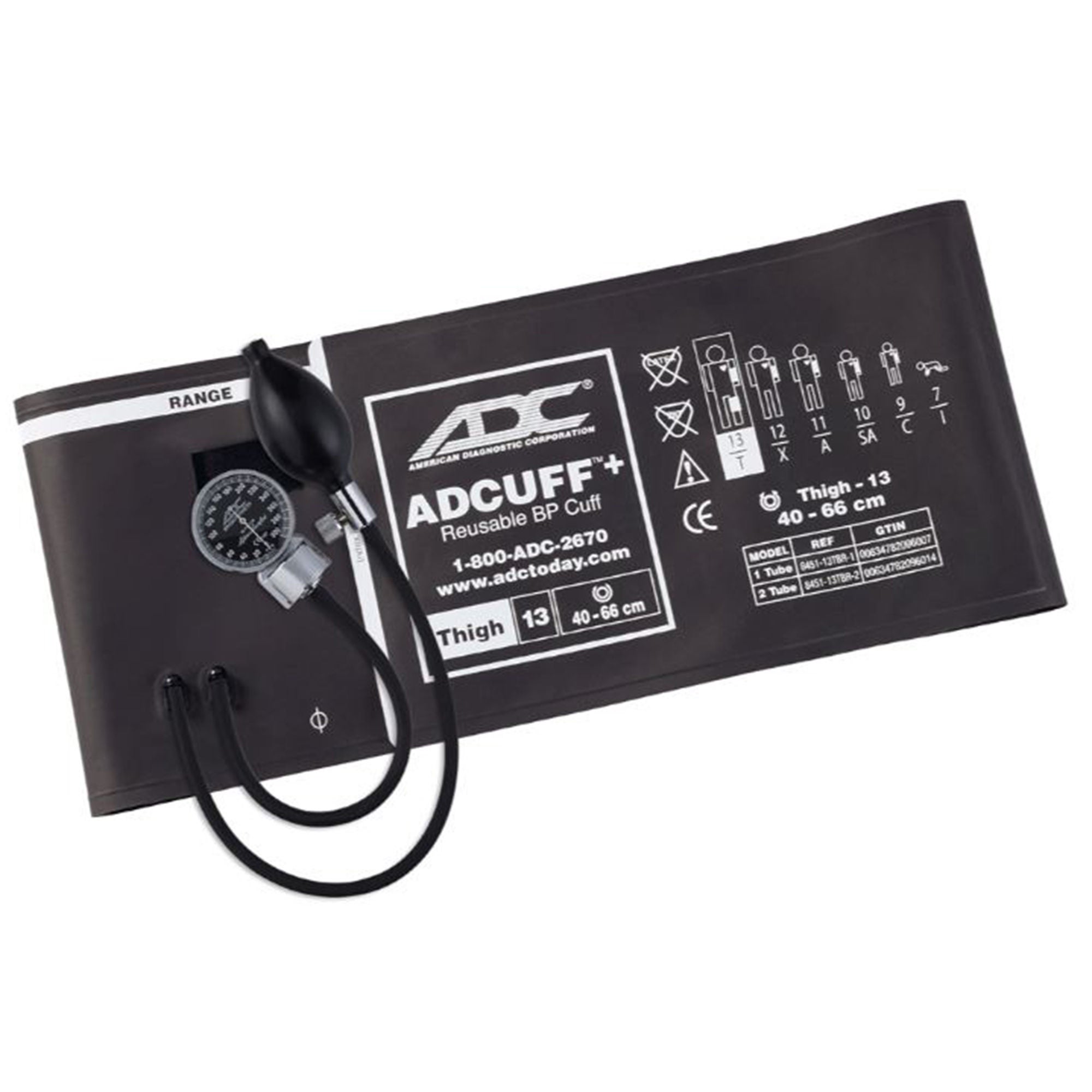 American Diagnostic Corp - 700-13TBR1 Aneroid Sphygmomanometer Unit Diagnostix™700+ Series Thigh Cuff Thigh Nylon Cuff 40 - 66 cm Pocket Aneroid
