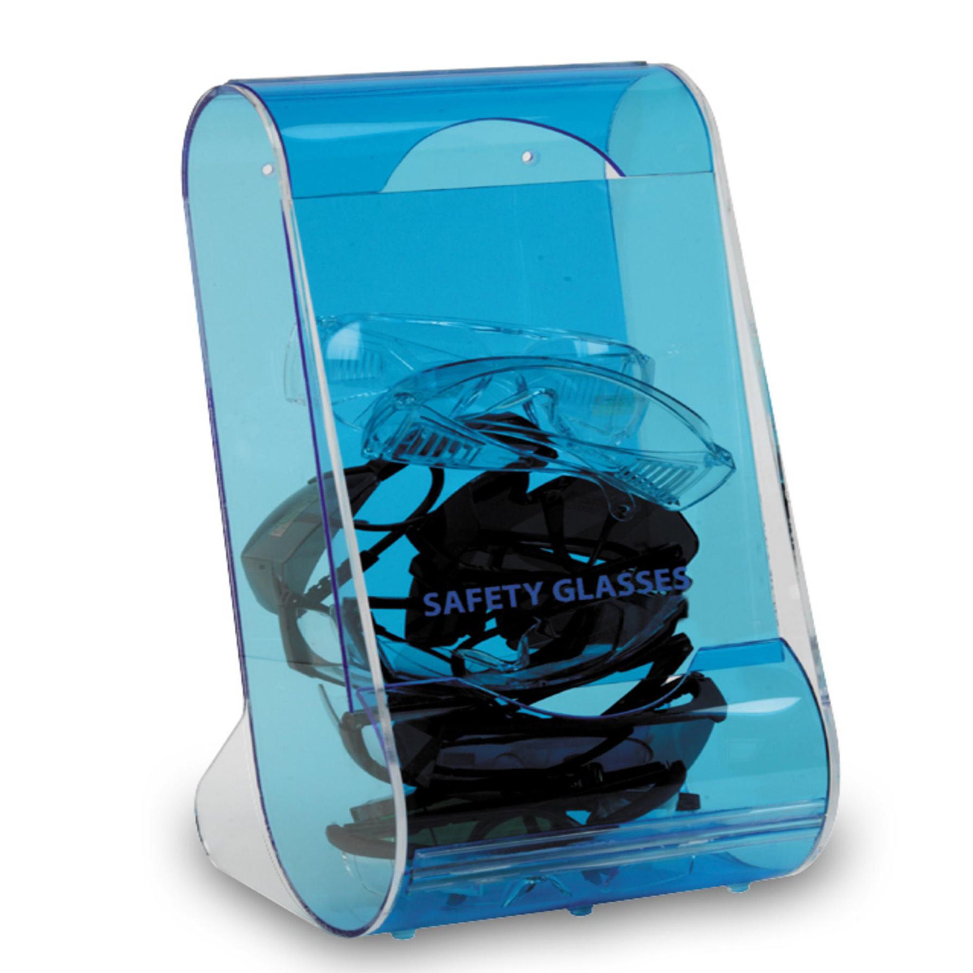 Heathrow Scientific LLC - HS1040A ClearlySafe® Safety Glasses Dispenser Translucent Blue, Countertop or Wall Mount, 20.3 X 20.3 X 40.6 cm, 20 Glasses Capacity