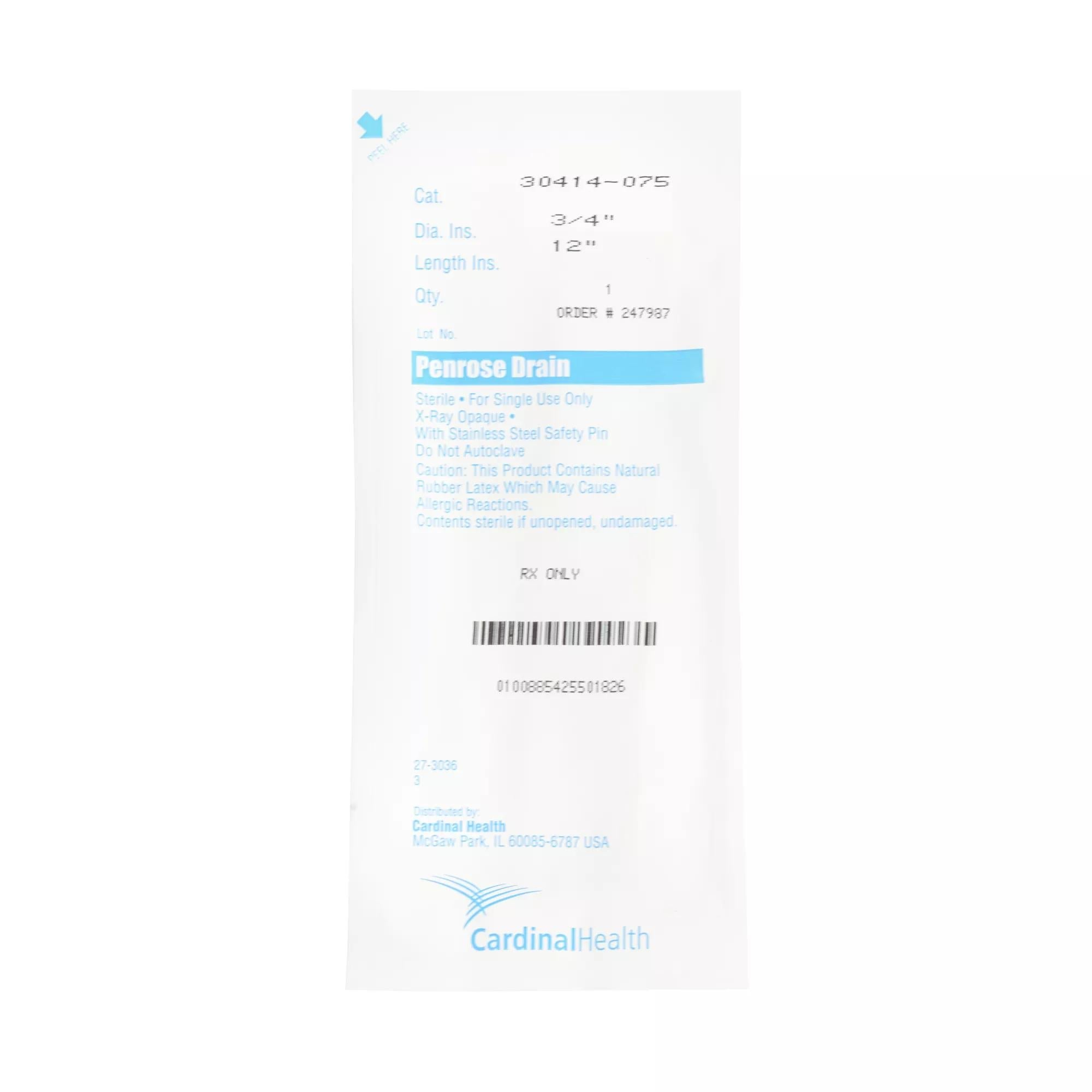 Cardinal - 30414-075 Wound Drain Tube Cardinal Health™ Flat Type With Safety Pin Flat Channel Type 3/4 Inch Size Sterile