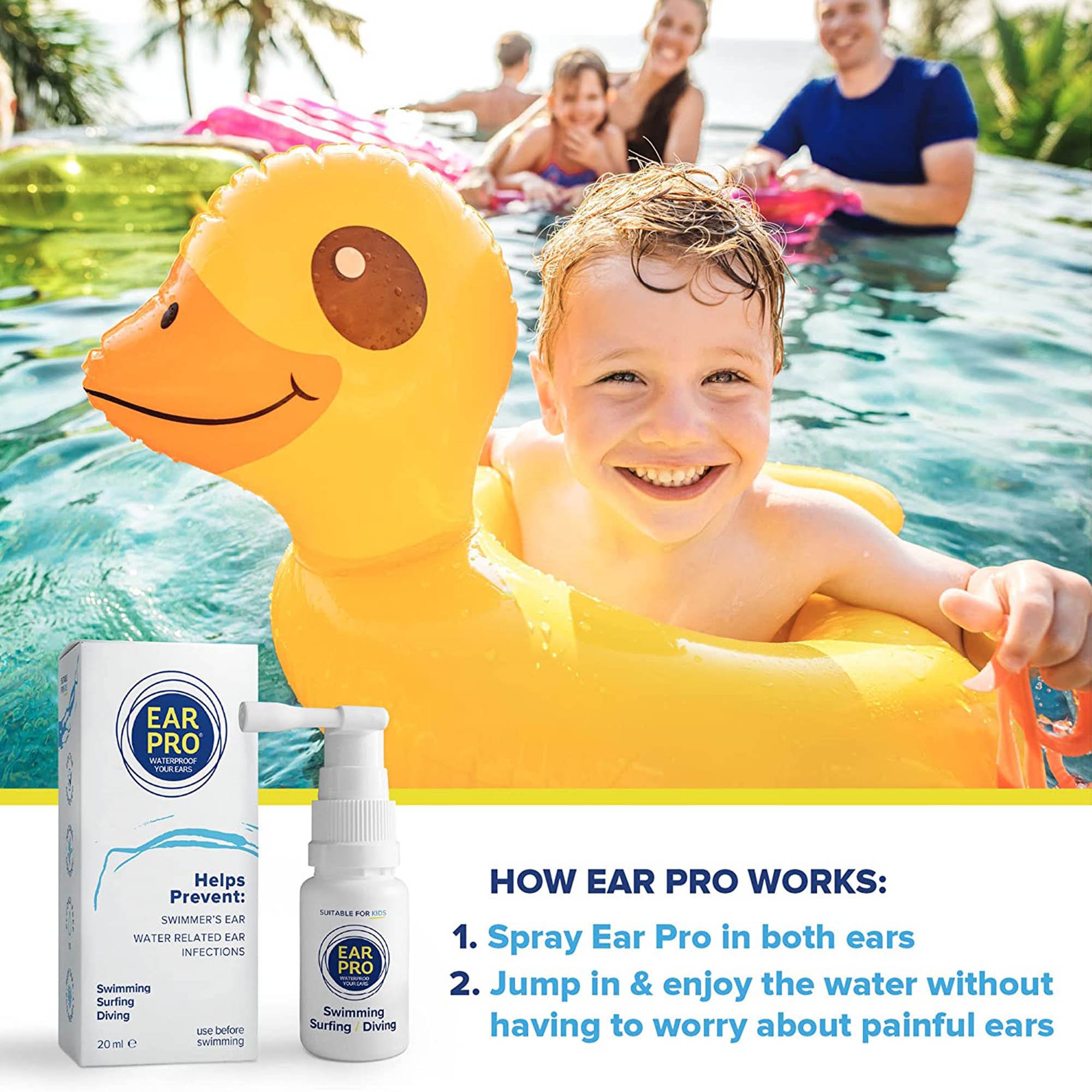 LiquidPro US 332031 - Ear Pro Water-Repellant Ear Spray - for Swimming, Diving, Surfing - 1/Each, 180/Case