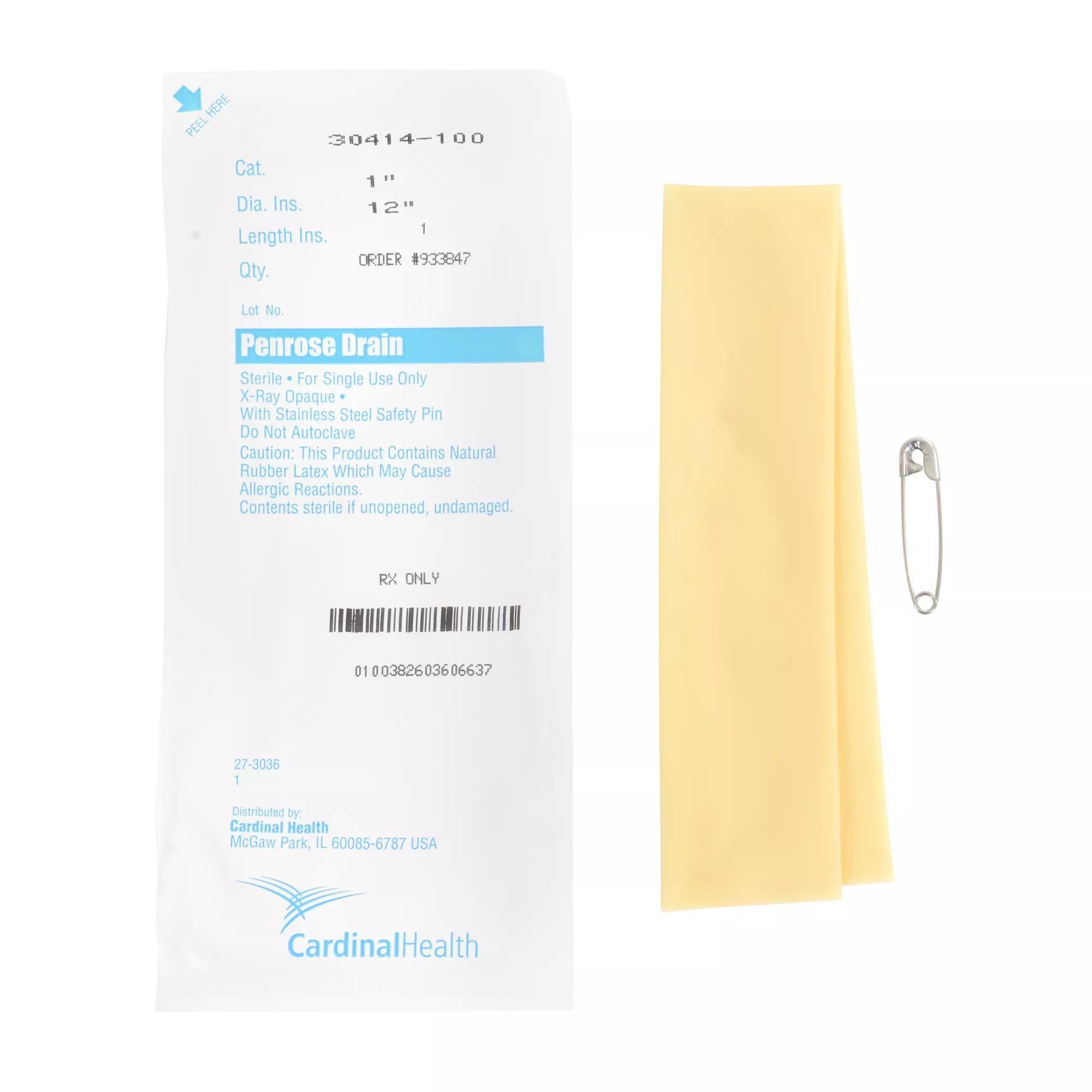 Cardinal - 30414-100 Wound Drain Tube Cardinal Health™ Flat Type With Safety Pin Flat Channel Type 1 Inch Size Sterile