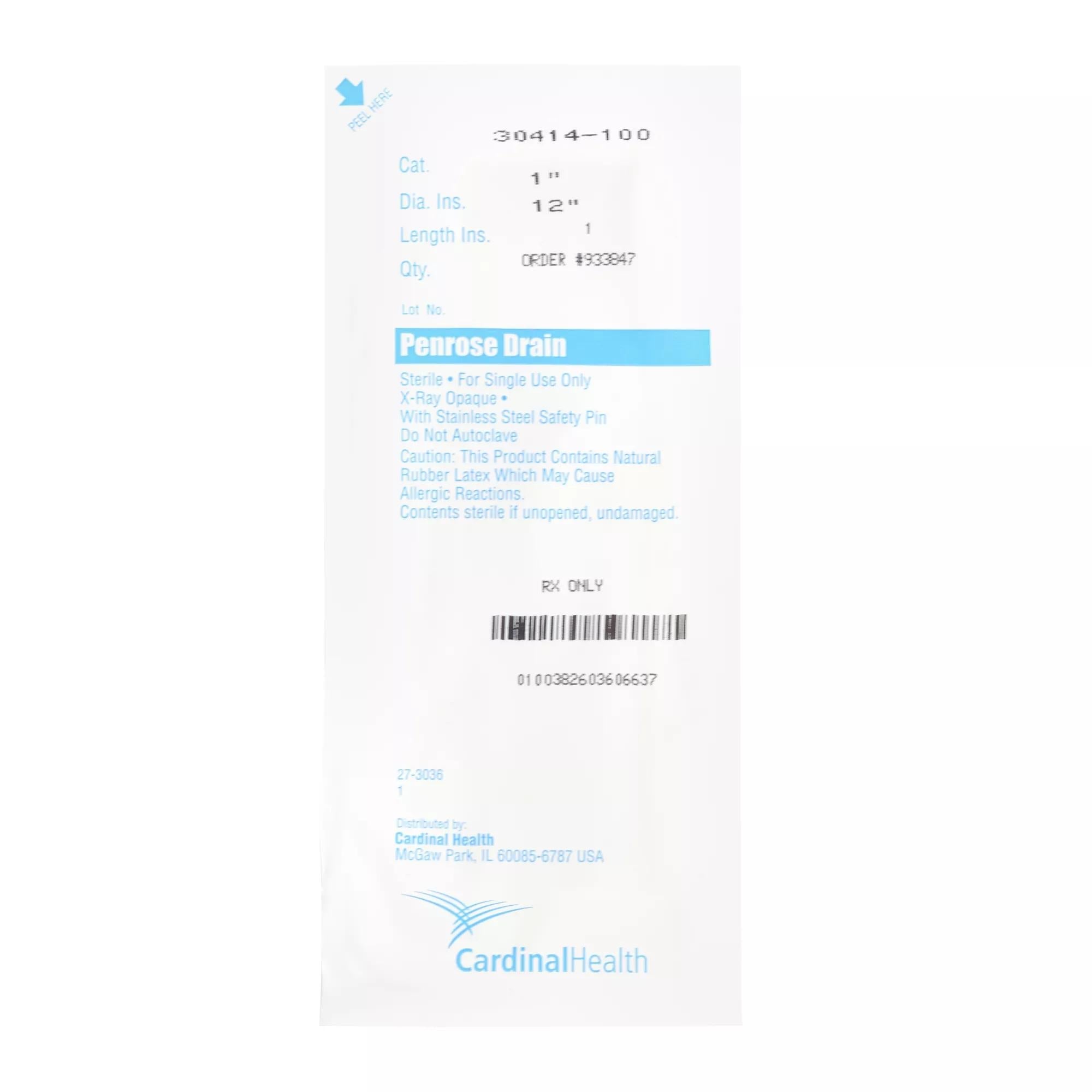 Cardinal - 30414-100 Wound Drain Tube Cardinal Health™ Flat Type With Safety Pin Flat Channel Type 1 Inch Size Sterile