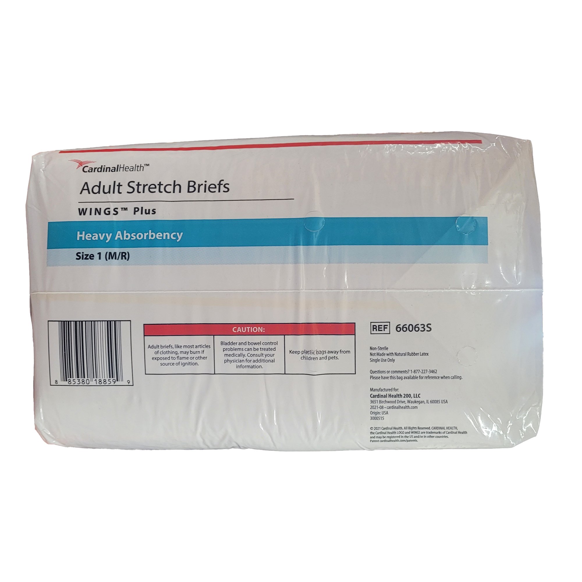 Cardinal 66063S - Wings™ Plus Quilted Stretch Heavy Absorbency Incontinence Briefs, Size 1 - 24/Bag, 96/Case