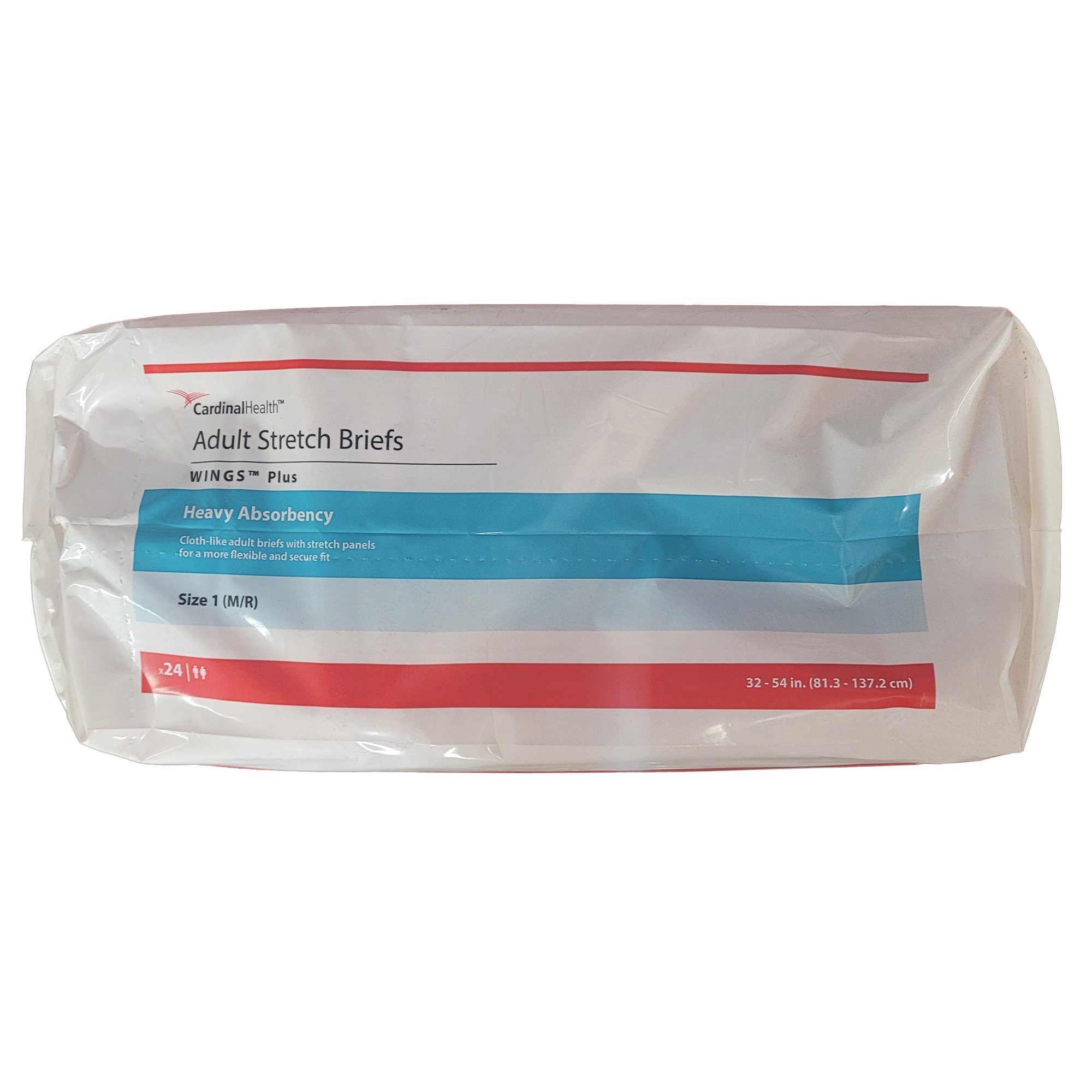 Cardinal 66063S - Wings™ Plus Quilted Stretch Heavy Absorbency Incontinence Briefs, Size 1 - 24/Bag, 96/Case