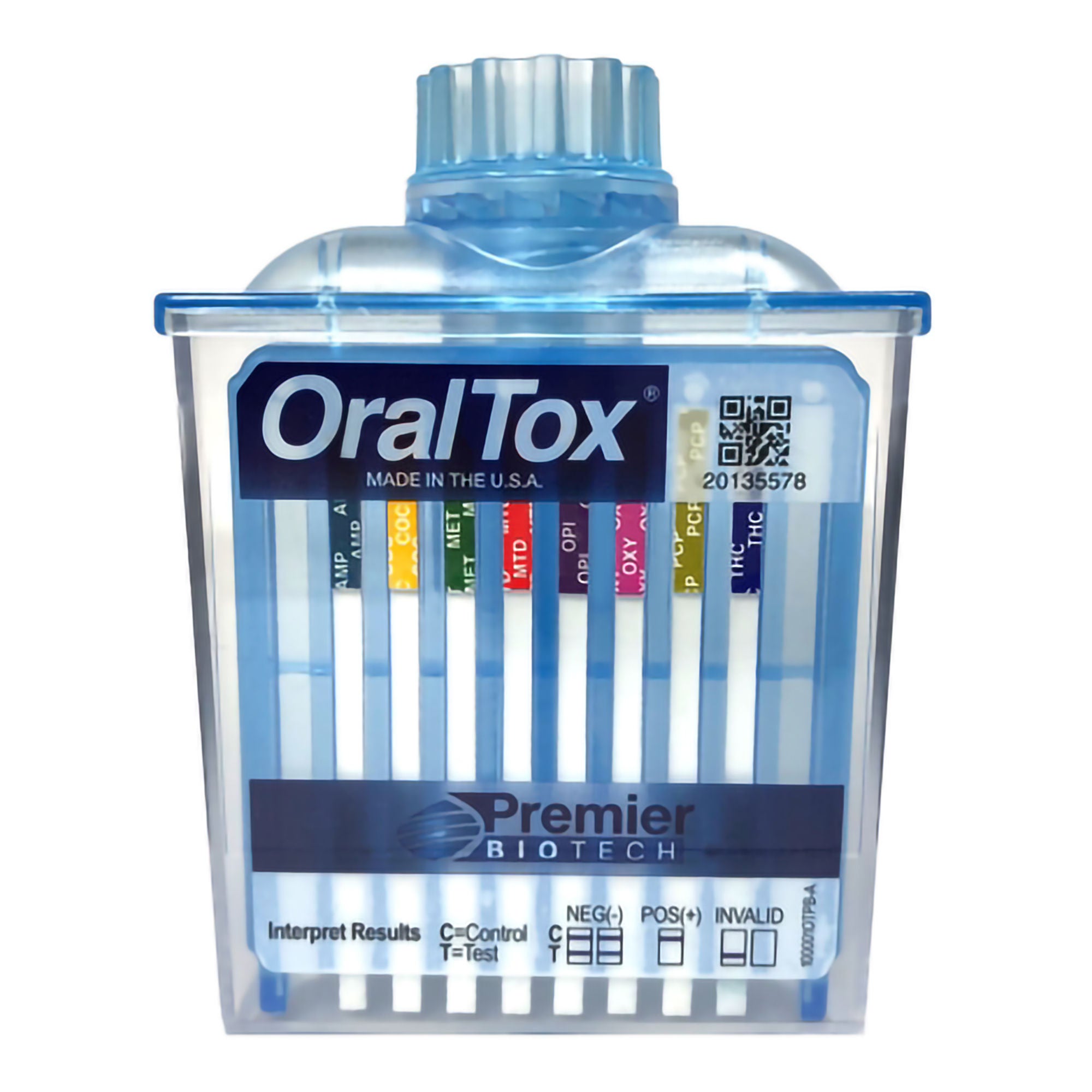 Premier Biotech - OT-80807 Drugs of Abuse Test Kit OralTox® AMP, COC, mAMP/MET, MYD, OPI, OXY, PCP, THC 25 Tests CLIA Non-Waived