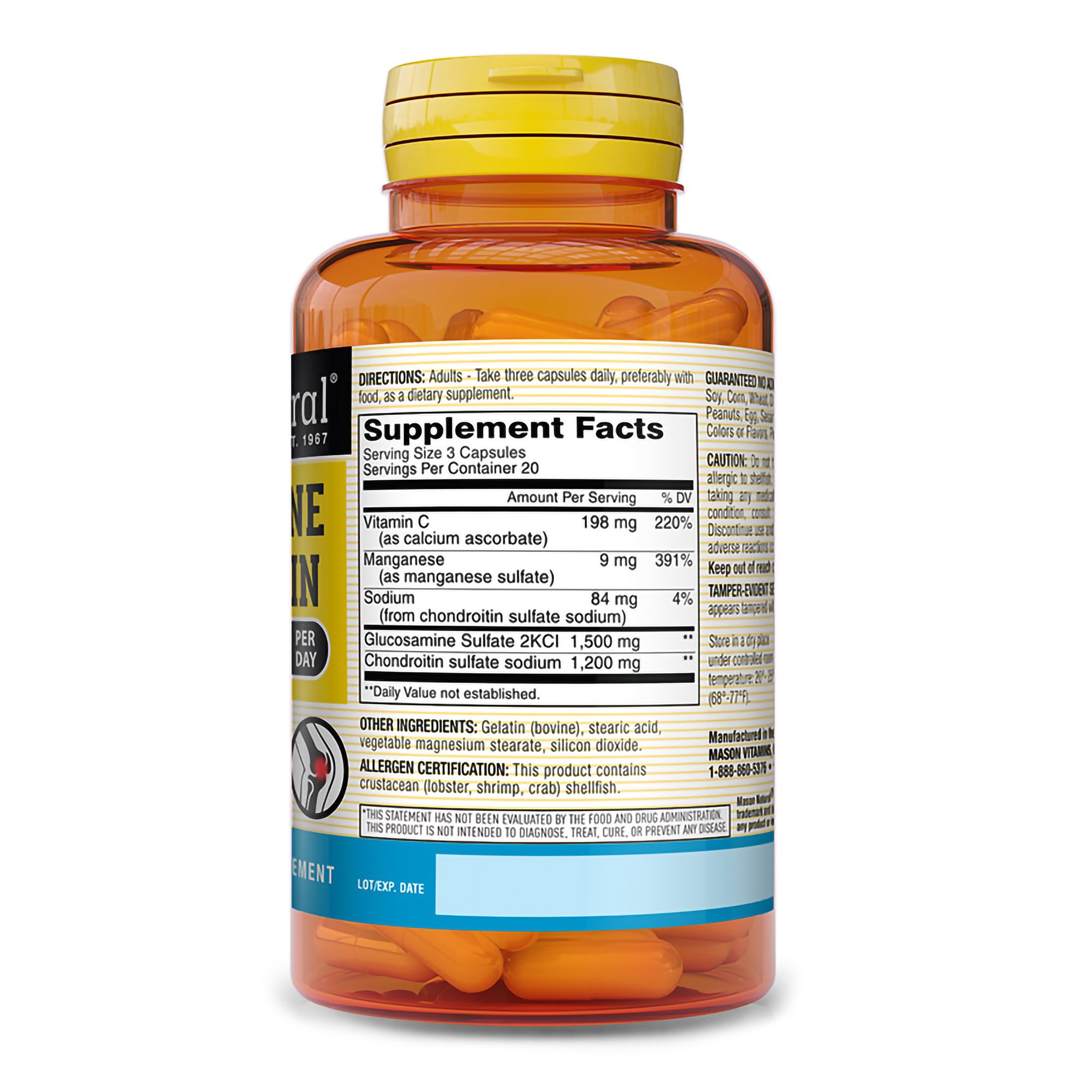 Mason Vitamins 31184513037 - Mason Natural® Glucosamine Chondroitin 1500/1200 Capsules - 1/Bottle