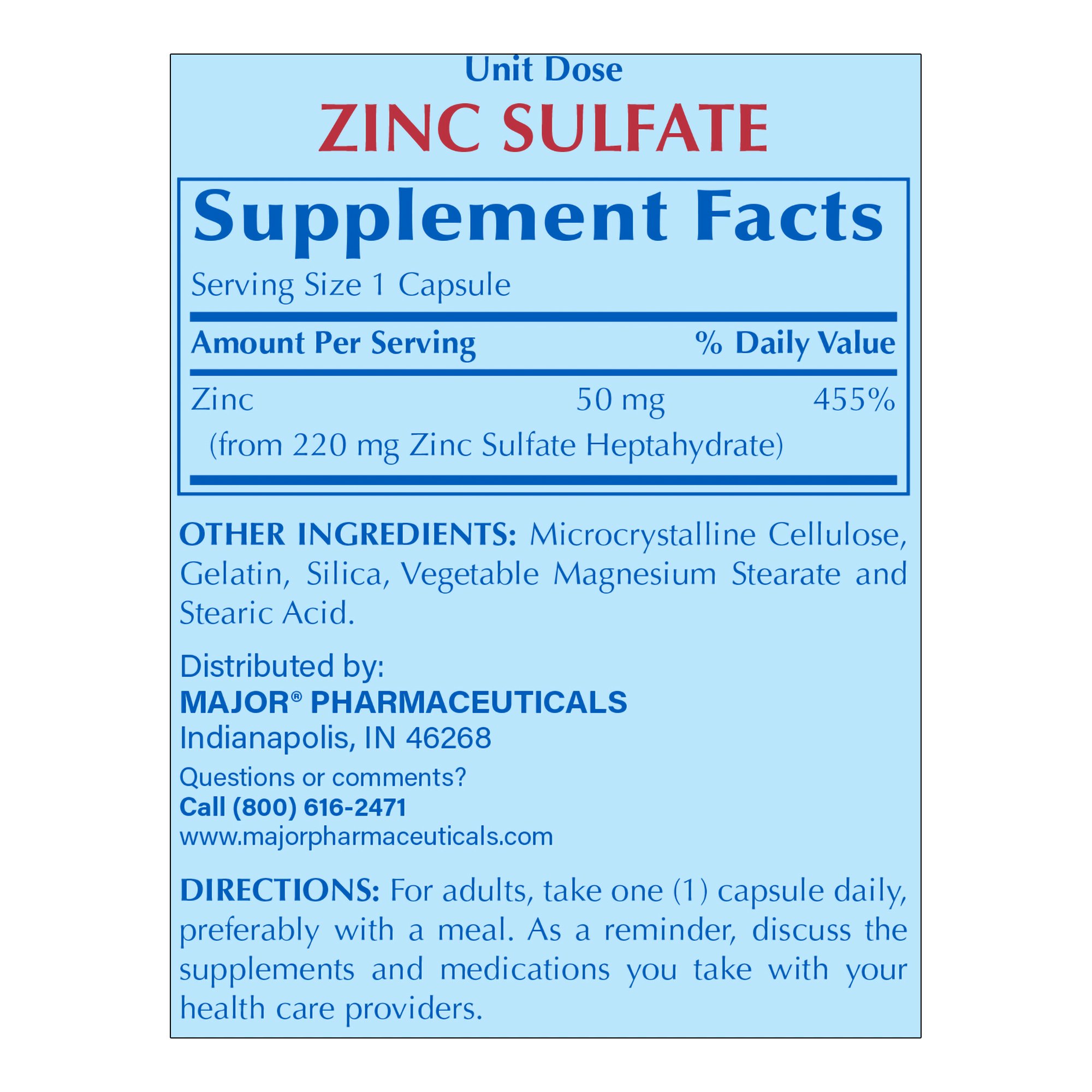 Major Pharmaceuticals 20555004000 - Major® 220-mg Zinc Sulfate Capsules - 100/Box