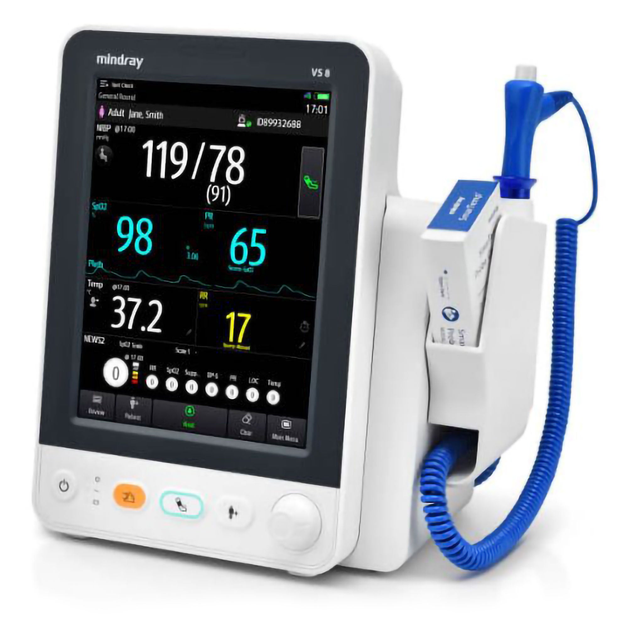 Mindray USA - 121-002163-00 Vital Signs Monitor Mindray VS8 Monitoring NIBP, Pulse Rate, Exergen Termperal Temperature Battery Operated