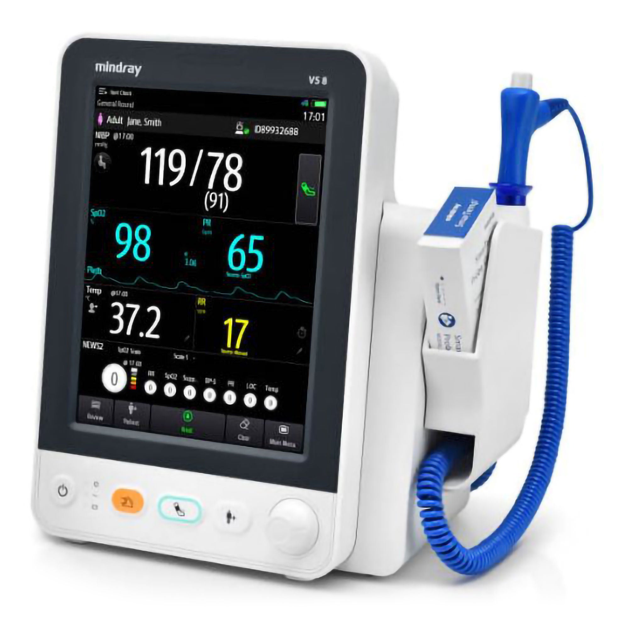Mindray USA - 121-002161-00 Vital Signs Monitor Mindray VS8 Monitoring NIBP, Pulse Rate, Masimo Sp02, SmartTemp Temperature Battery Operated