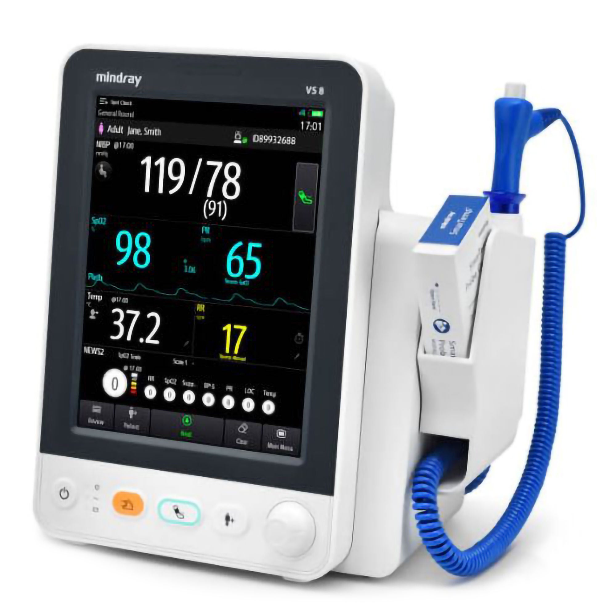 Mindray USA - 121-002164-00 Vital Signs Monitor Mindray VS8 Monitoring NIBP, Pulse Rate, Masimo Sp02, Exergen Termporal Temperature Battery Operated