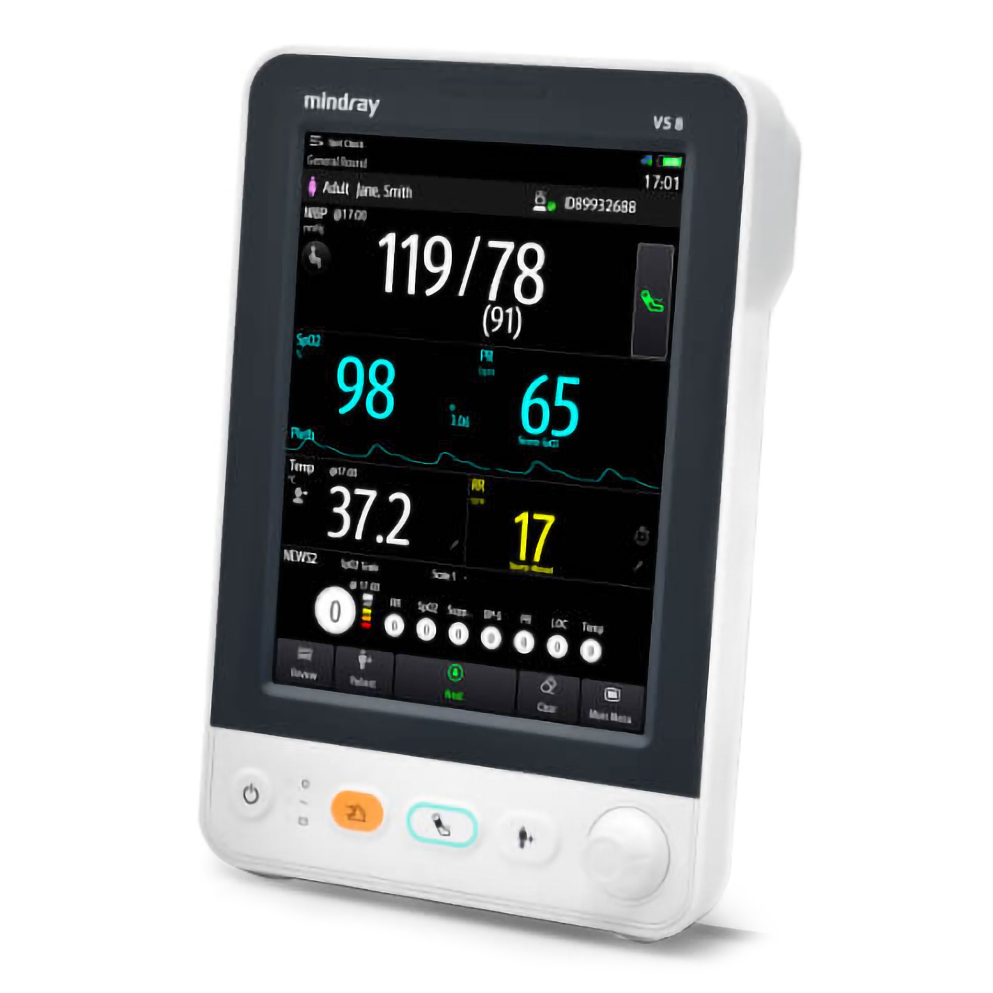 Mindray USA - 121-002160-00 Vital Signs Monitor Mindray VS8 Monitoring / Spot check NIBP, Pulse Rate, Nellcor OxiMax Sp02 Battery Operated
