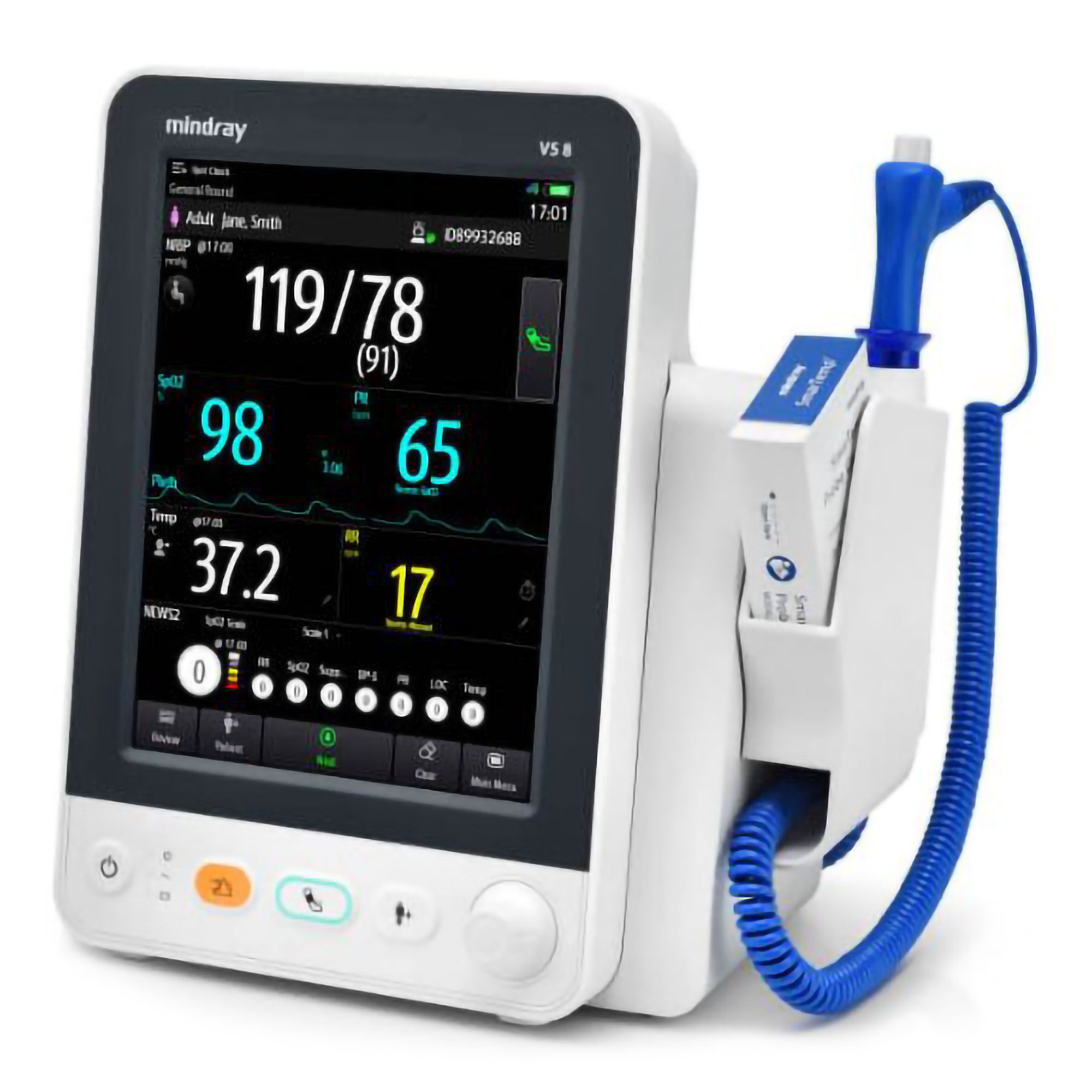 Mindray USA - 121-002165-00 Vital Signs Monitor Mindray VS8 Monitoring NIBP, Pulse Rate, Nellcor Oximax Sp02, Exergen Temporal Temperature Battery Operated