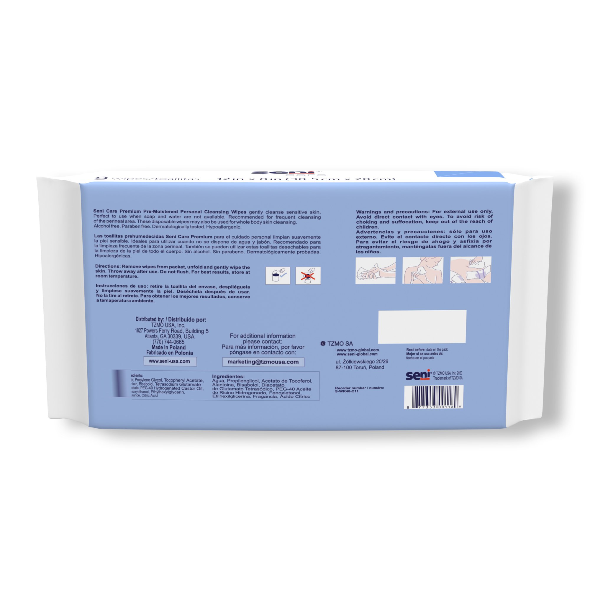 TZMO USA Inc S-WR48-C11 - Seni® Care Premium Personal Cleansing Wipes - 48/Pack, 576/Case