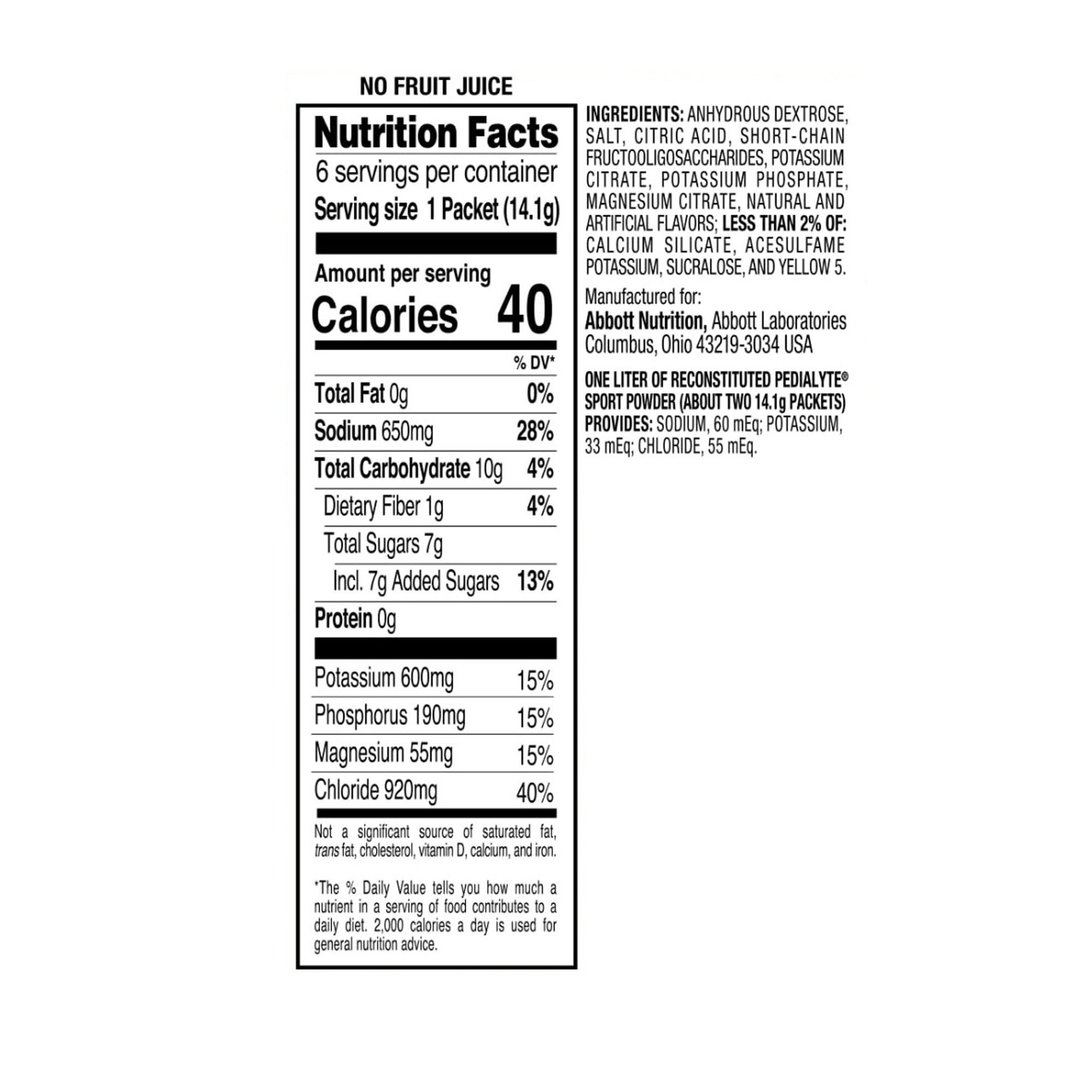 Abbott Nutrition - 67845 Oral Electrolyte Solution Pedialyte® Sport Lemon-Lime Flavor 14.1 Gram