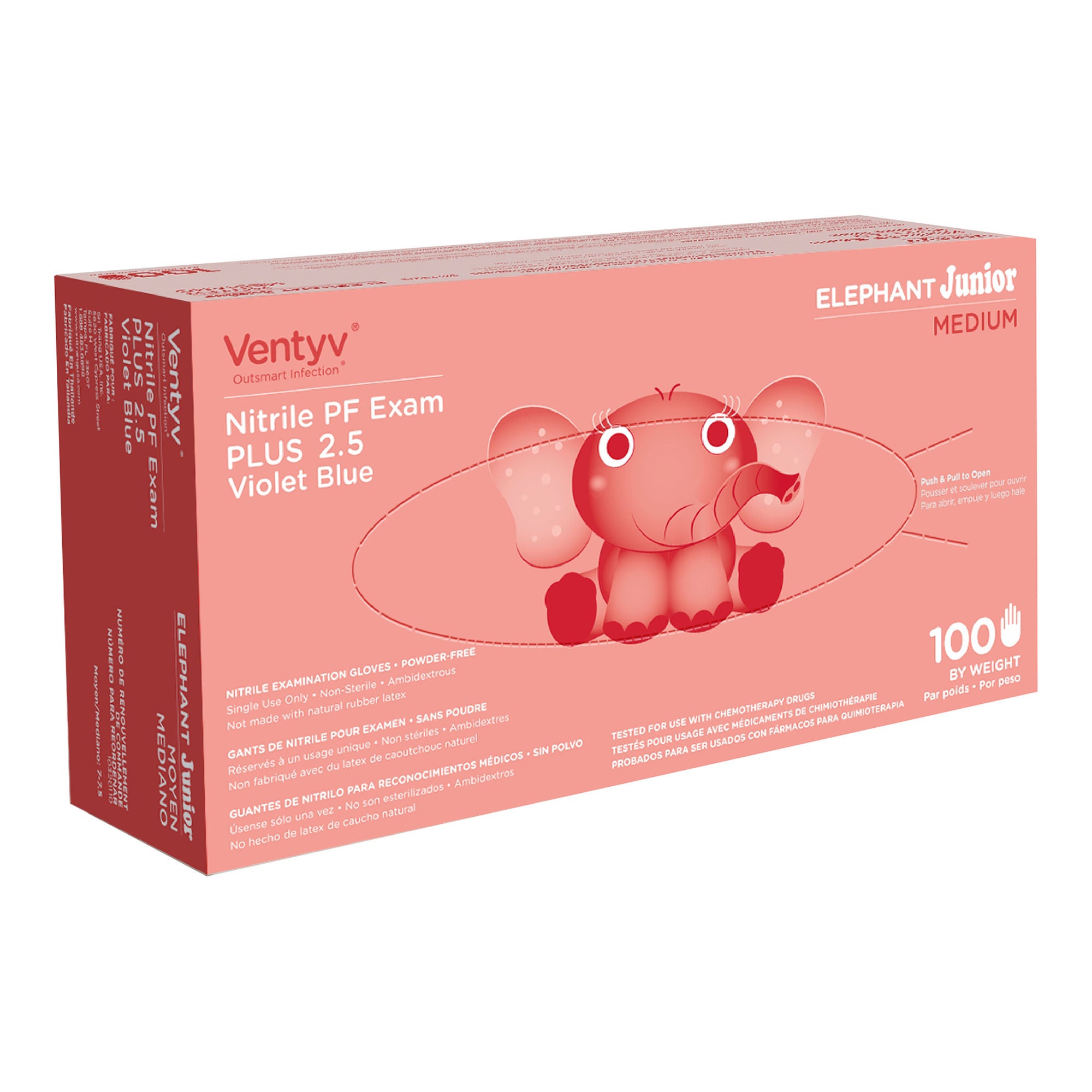 Ventyv - 10320110 Exam Glove Ventyv® Plus 2.5 ELEPHANT JUNIOR Medium 100 per Box NonSterile Nitrile Standard Cuff Length Textured Fingertips Violet Chemo Tested