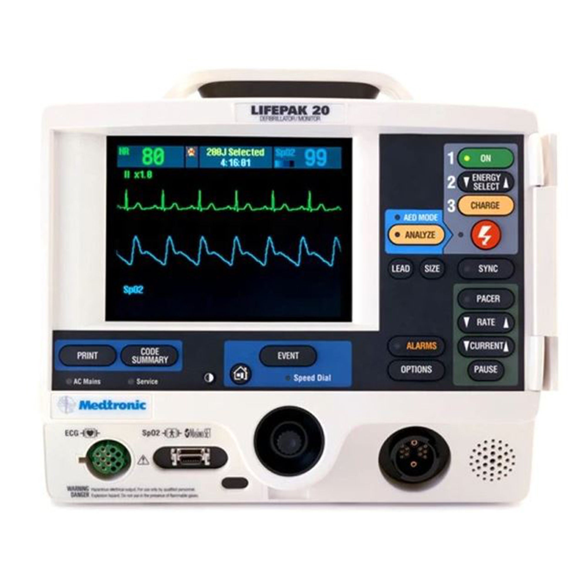 DRE MED - 700020 Refurbished Defibrillator Unit Automatic / Manual Operation Lifepak® 20 Paddles Contact AC Power / Battery Operated LCD Display