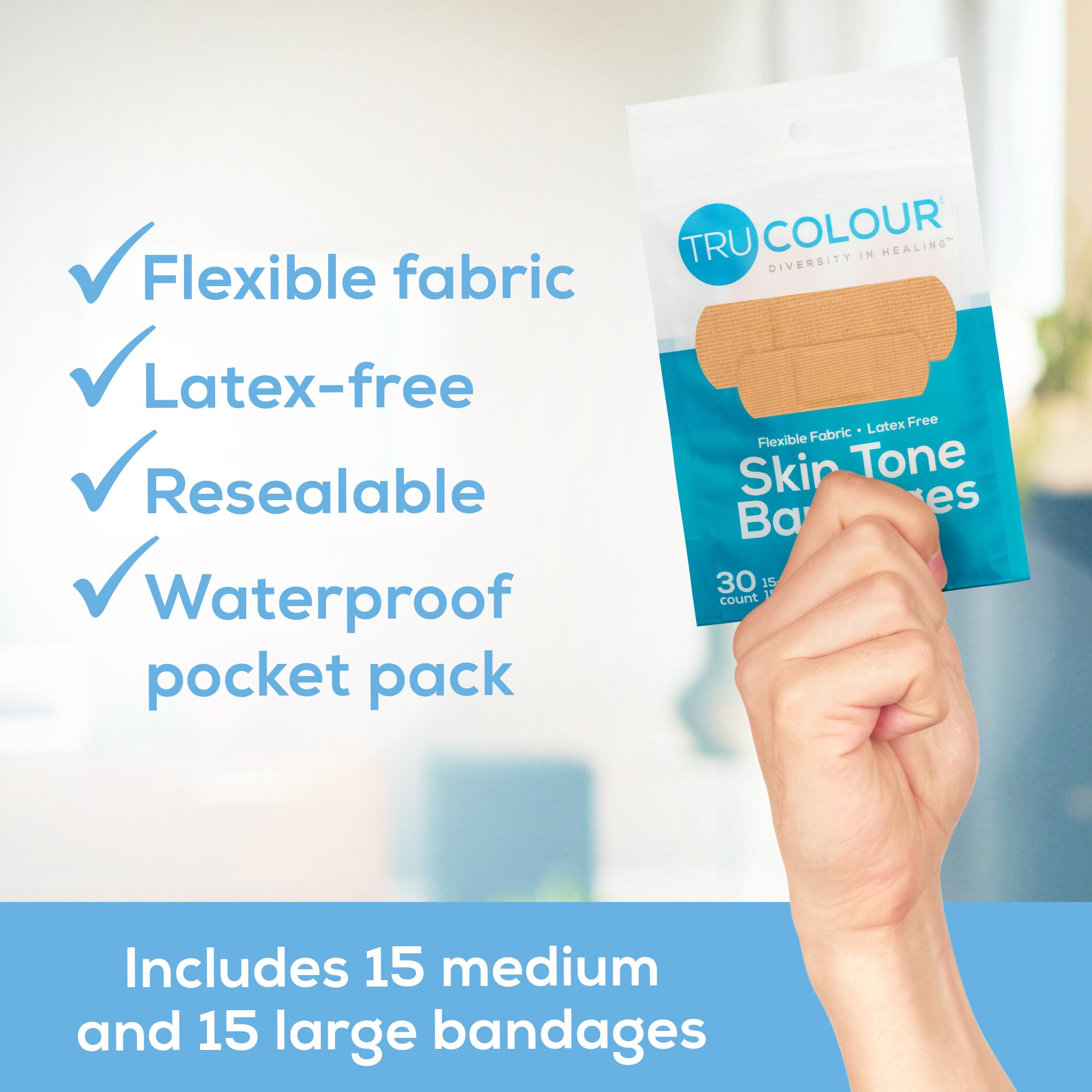 Tru-Colour Products LLC TCB-161 - Tru-Colour Skin Tone Adhesive Bandages for Fair Skin Tone Shades - 30/Pack, 1500/Case