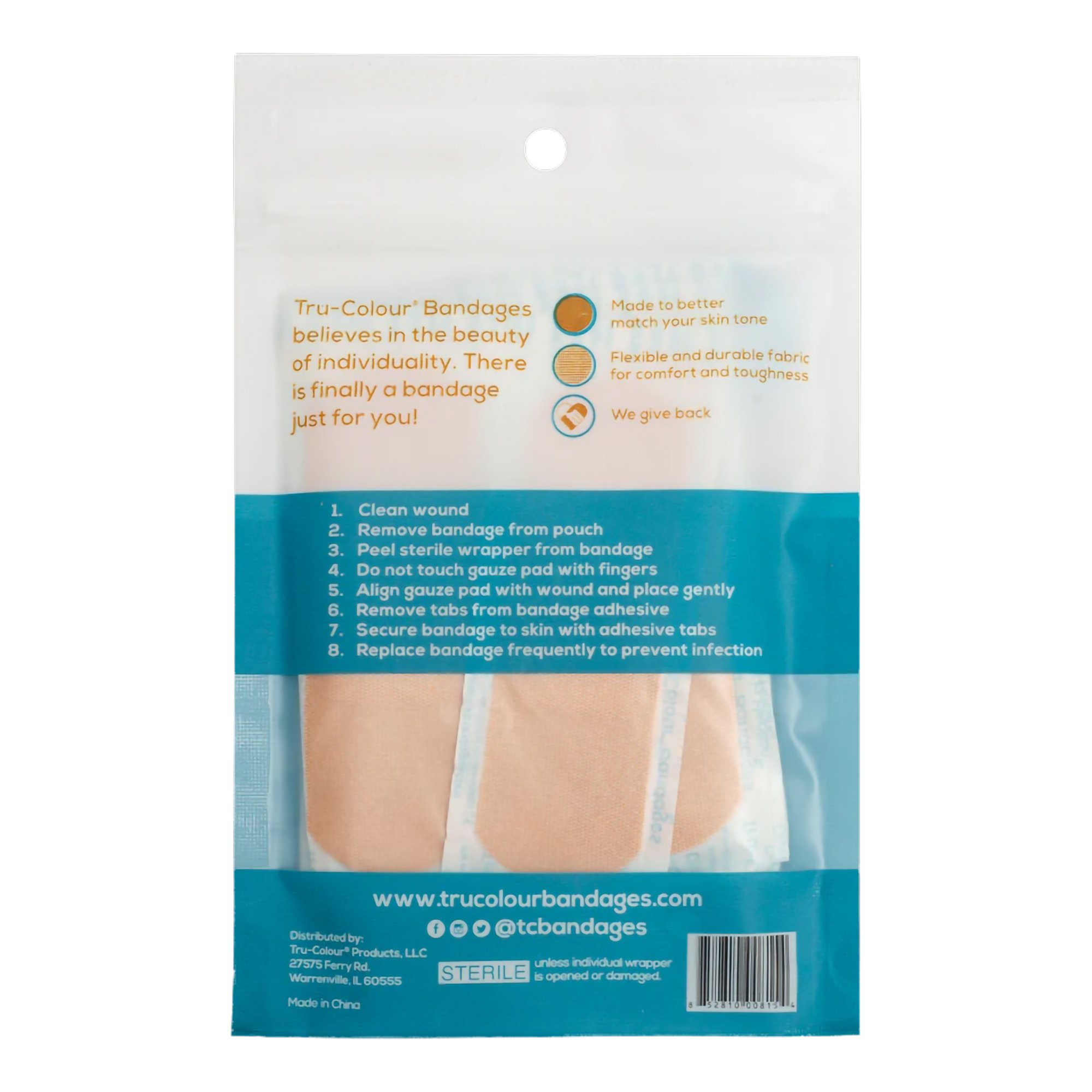 Tru-Colour Products LLC TCB-161 - Tru-Colour Skin Tone Adhesive Bandages for Fair Skin Tone Shades - 30/Pack, 1500/Case