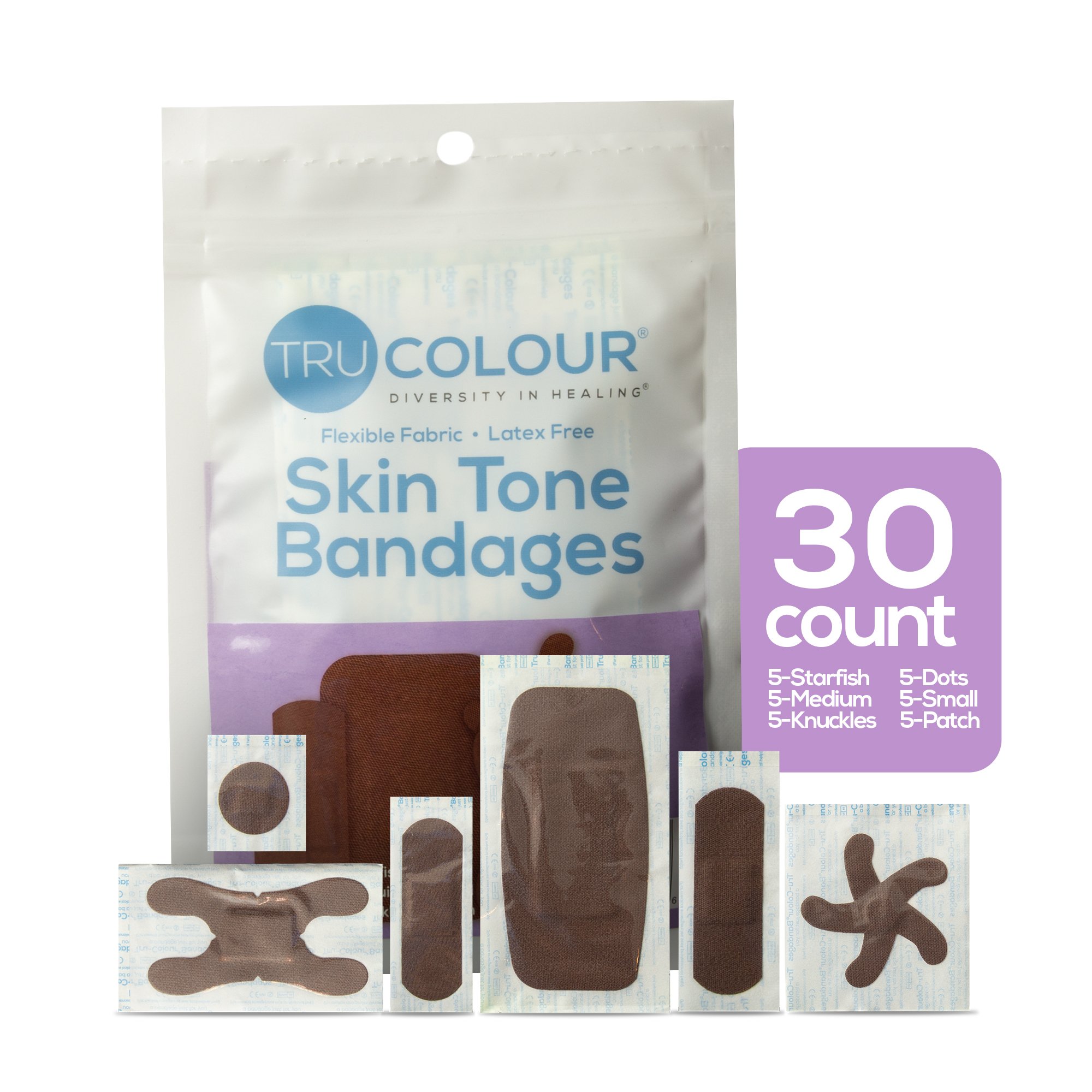 Tru-Colour Products LLC TCB-PASD - TruColour® Dark Brown Adhesive Strips, Assorted Shapes and Sizes - 30/Pack, 1500/Case