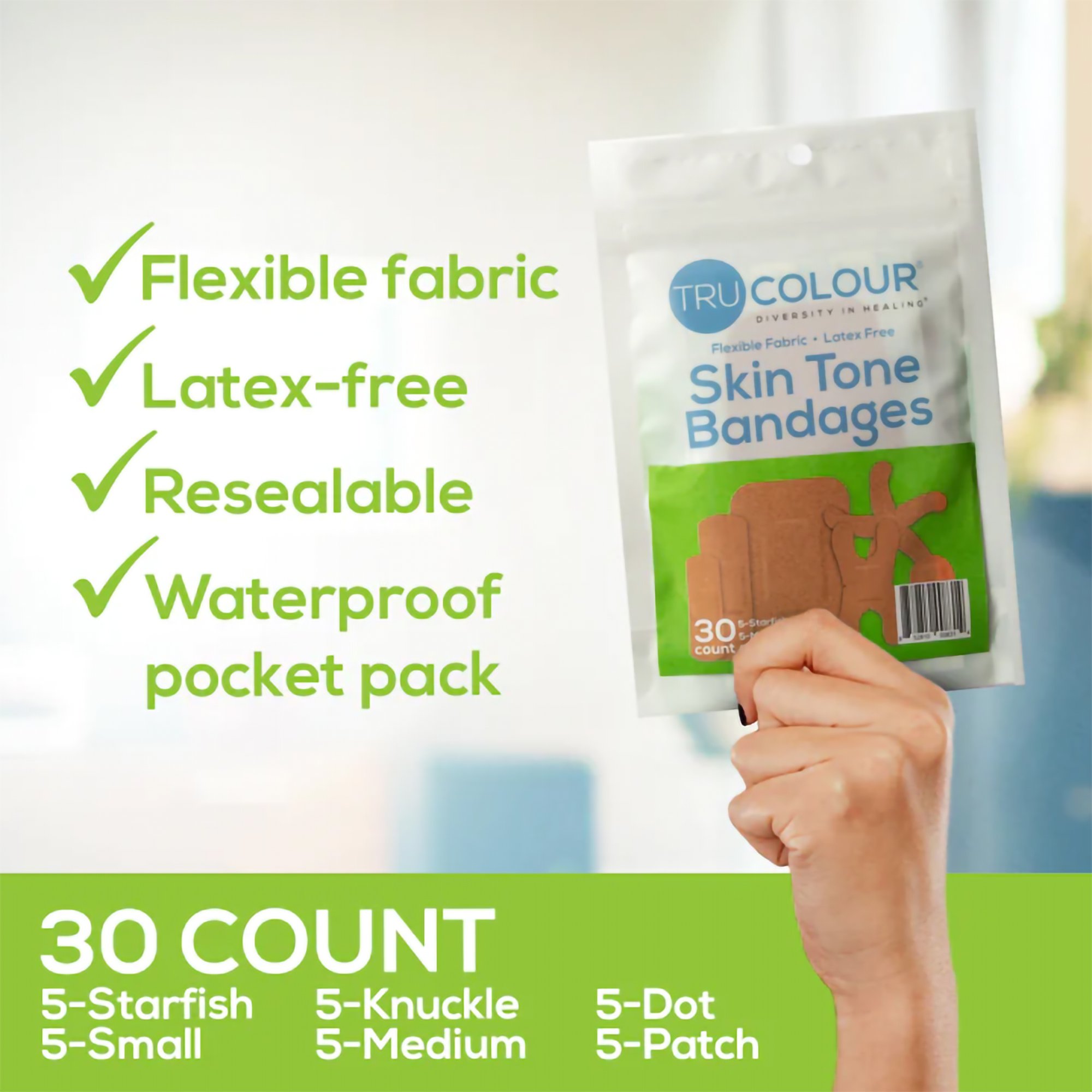 Tru-Colour Products LLC TCB-GASD - TruColour® Olive Adhesive Strips, Assorted Shapes and Sizes - 30/Pack, 1500/Case