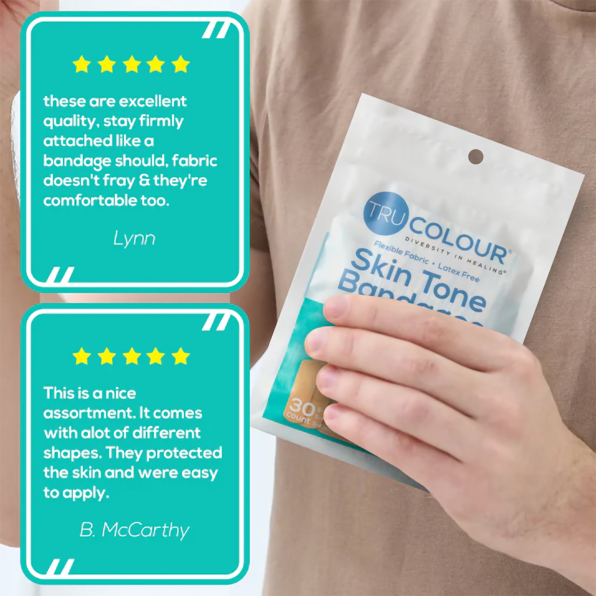 Tru-Colour Products LLC TCB-AASD - TruColour® Beige Adhesive Strip, Assorted Shapes and Sizes - 30/Pack, 1500/Case