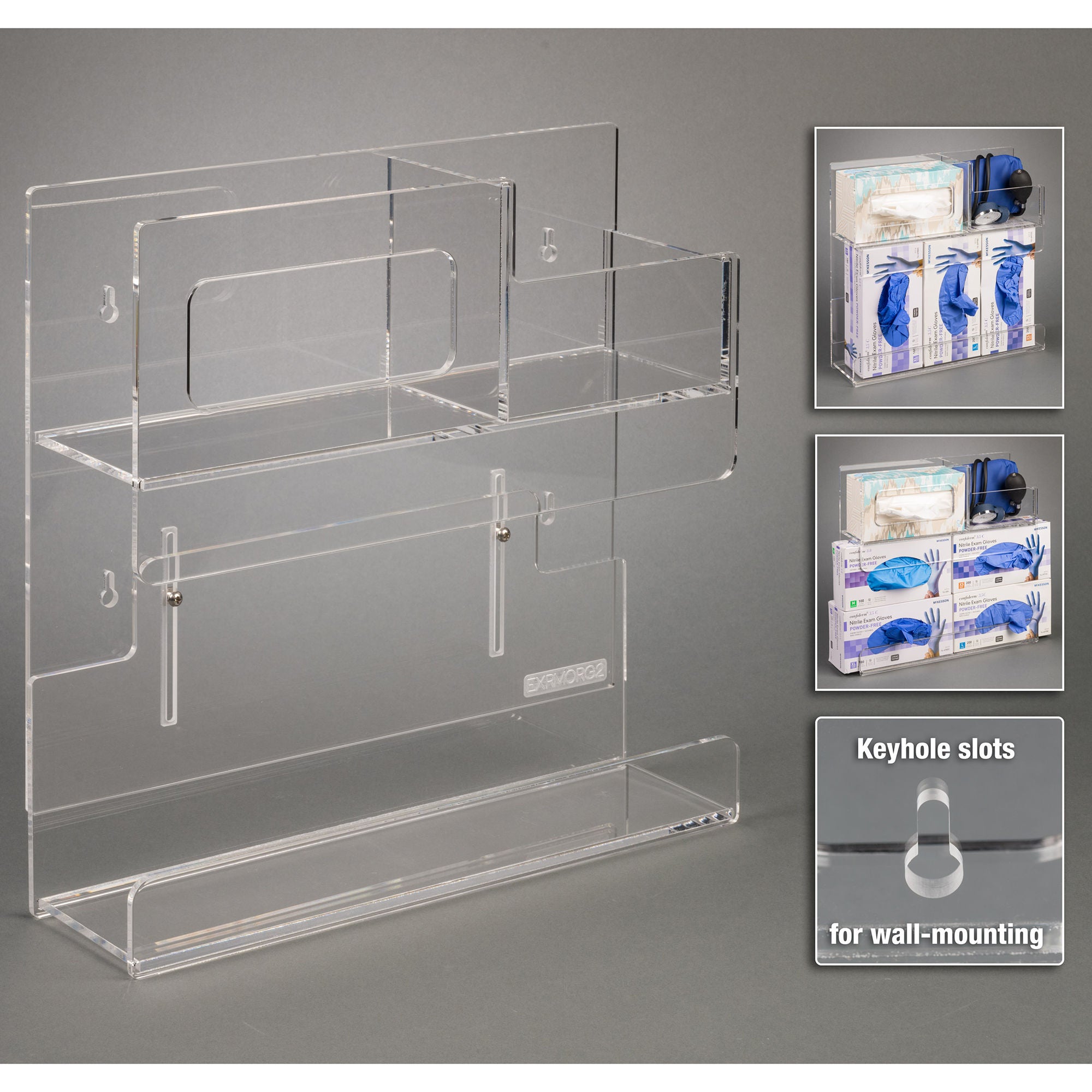 Poltex Inc - EXRMORG2 Exam Room Organizer Poltex Wall Mount 4-Box Capacity Clear 9-1/2 X 8-1/2 to 12 X 16 Inch Acrylic
