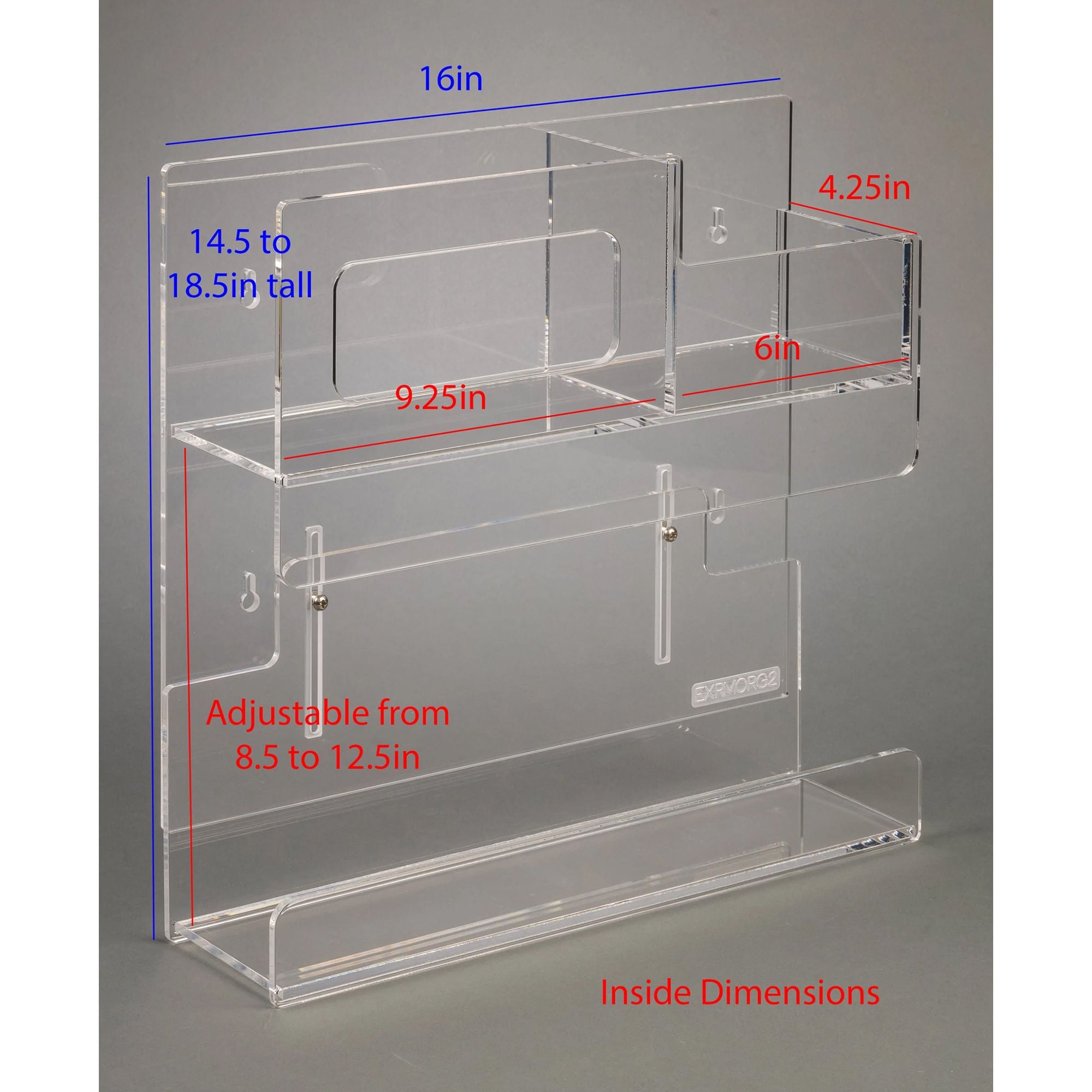 Poltex Inc - EXRMORG2 Exam Room Organizer Poltex Wall Mount 4-Box Capacity Clear 9-1/2 X 8-1/2 to 12 X 16 Inch Acrylic