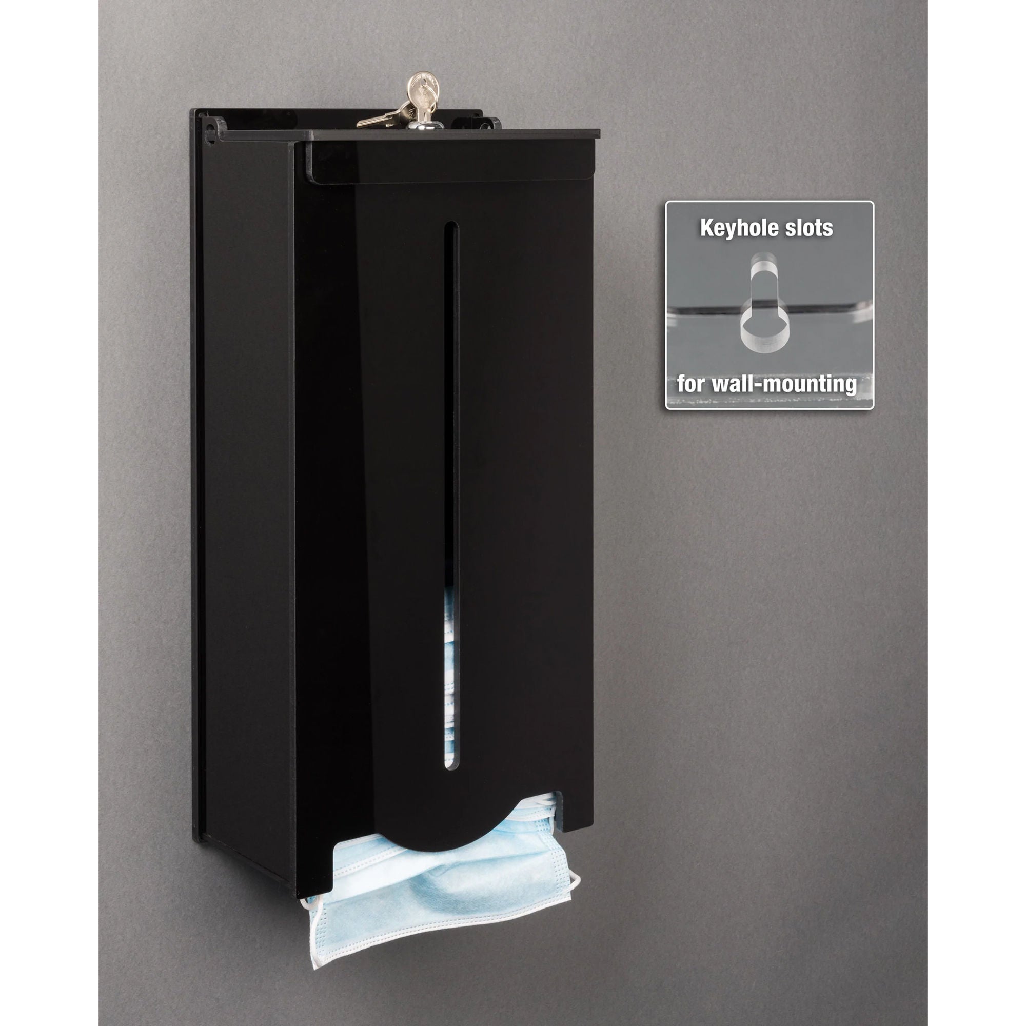Poltex Inc - MSKLOKBLK-W Bulk Mask Dispenser Poltex Wall Mount Black 4 X 7-1/4 X 15.4 Inch Acrylic