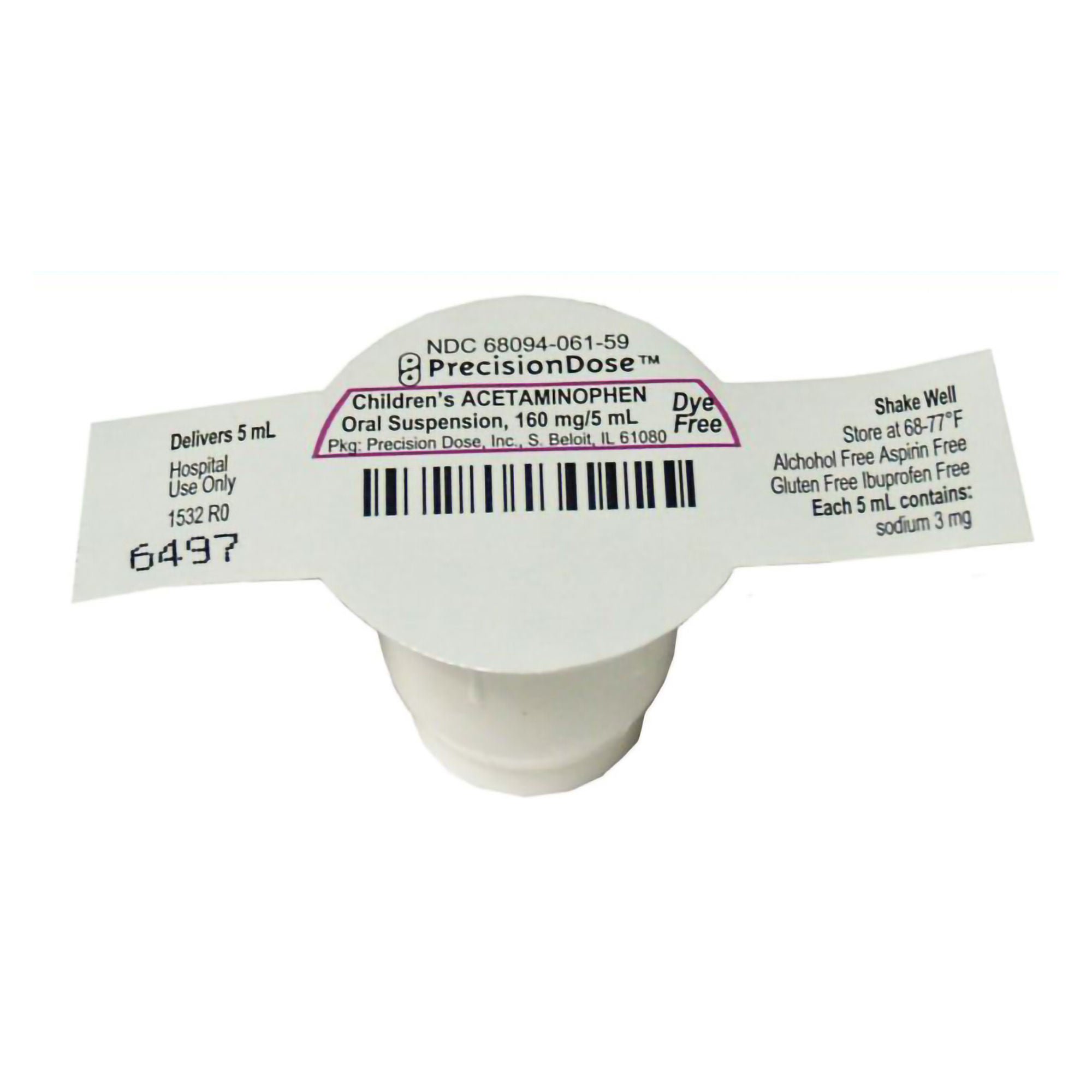 Precision Dose Inc - 68094006162 Children's Pain Relief 160 mg / 5 mL Strength Acetaminophen Oral Suspension 30 per Case