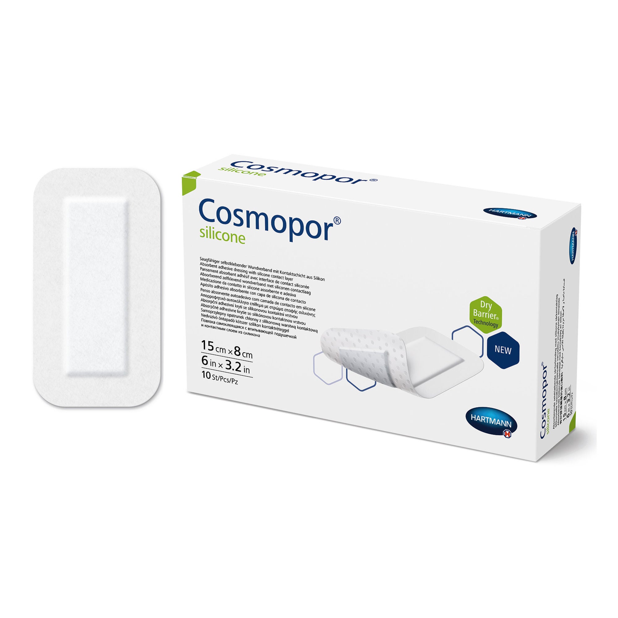 Hartmann - 901108 Island Dressing Cosmopor® Silicone 3.2 X 6 Inch Rectangle Sterile Water Resistant Nonwoven Backing