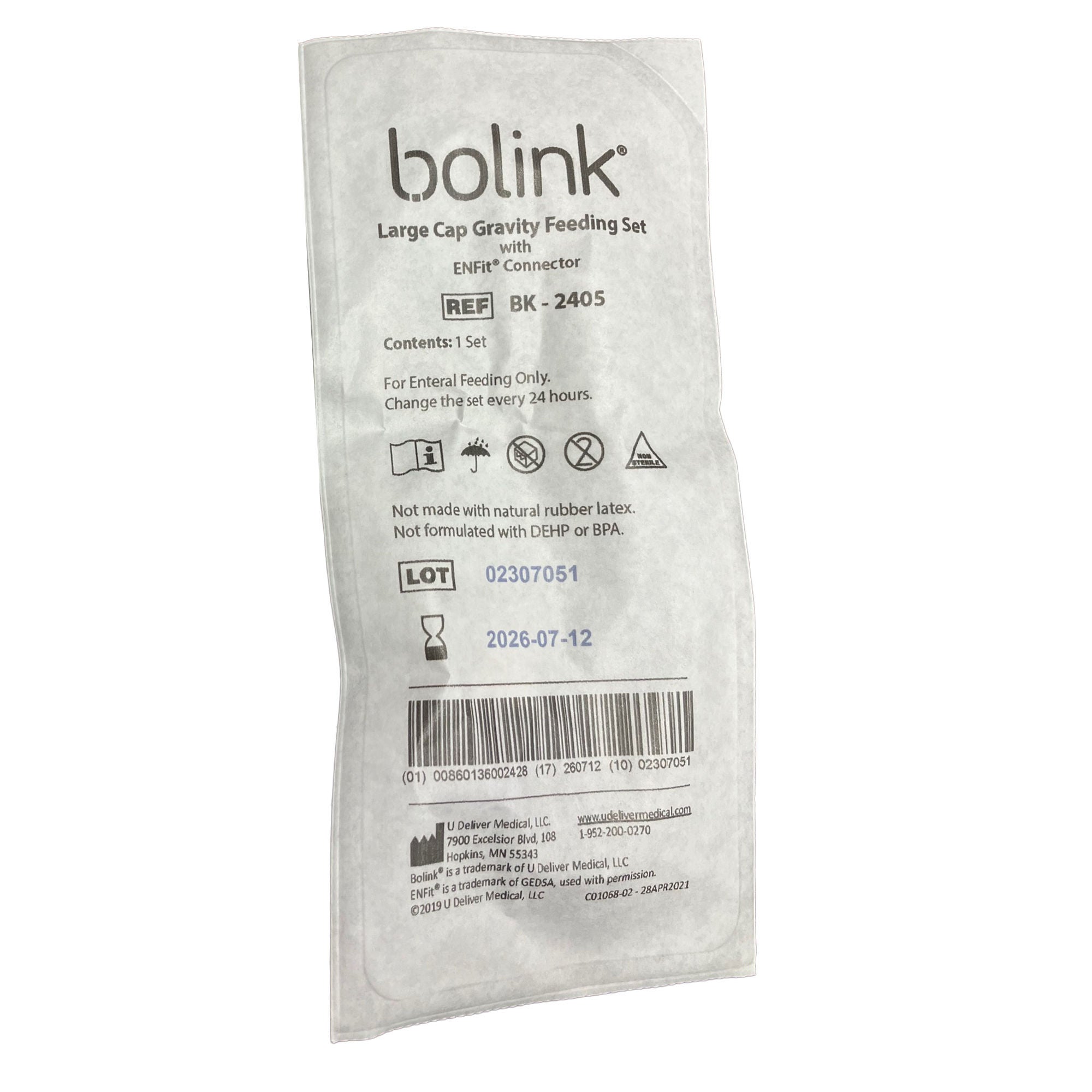 U Deliver Medical - BK-2405 Bolink™ Large Cap with ENFit™ Connector for use with Bolee Bag™