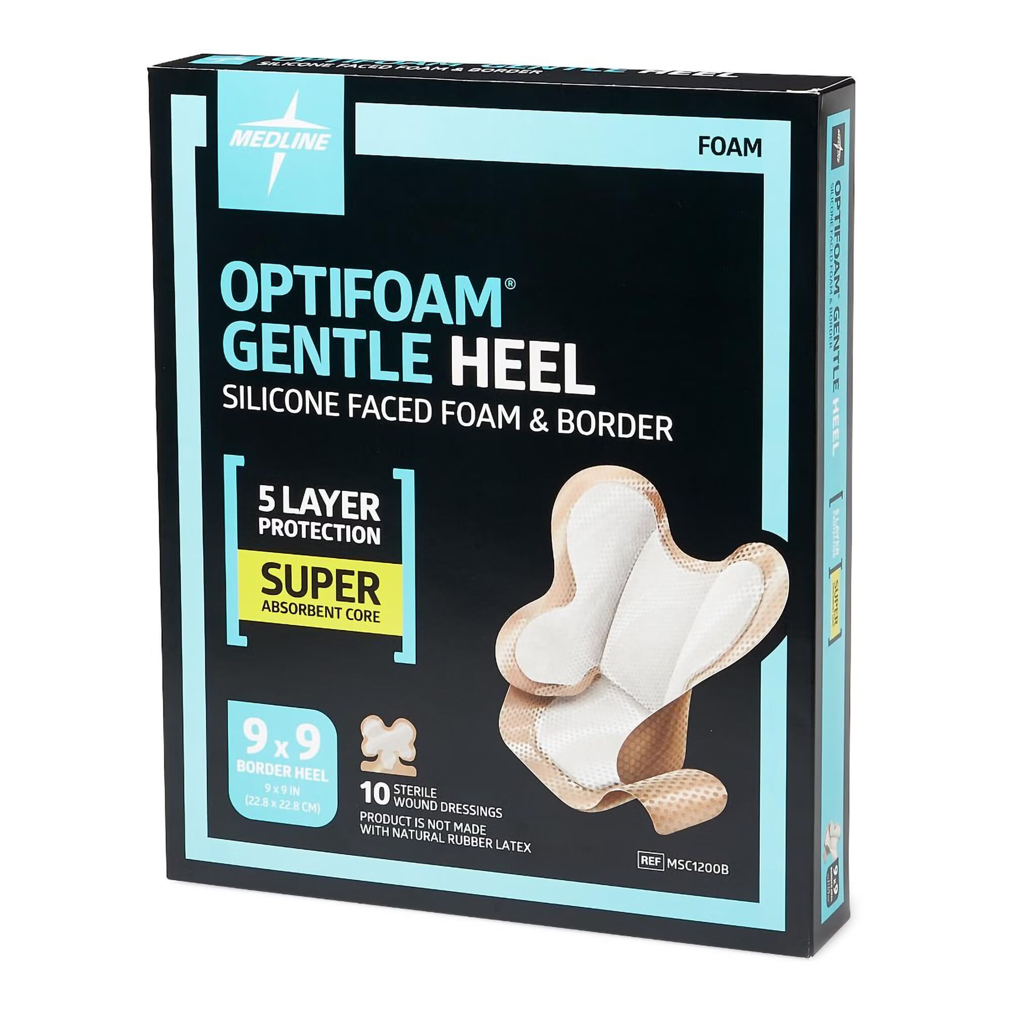 Medline - MSC1200B Foam Dressing Optifoam® Gentle Heel 9 X 9 Inch With Border Waterproof Film Backing Silicone Face and Border Heel Sterile