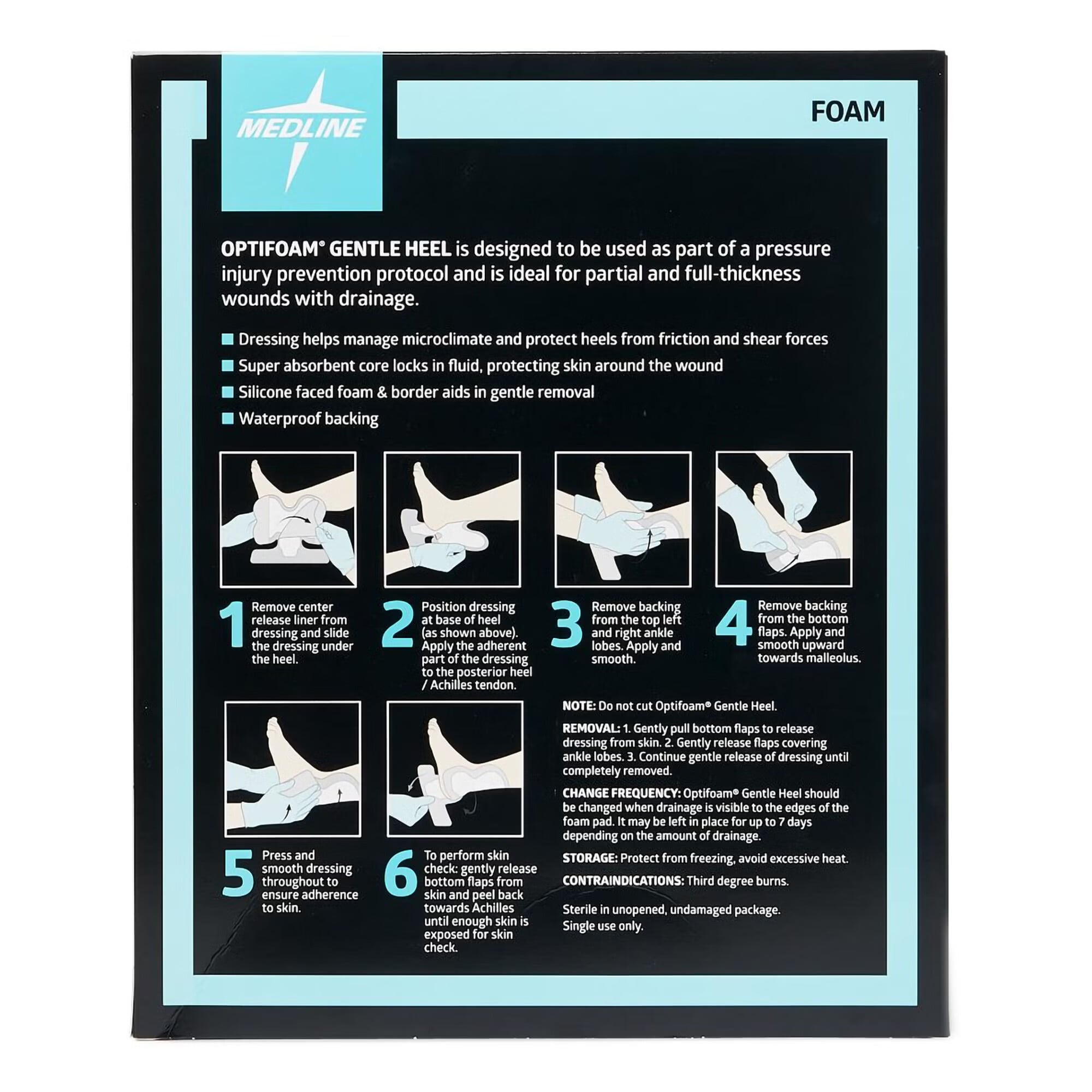 Medline - MSC1200B Foam Dressing Optifoam® Gentle Heel 9 X 9 Inch With Border Waterproof Film Backing Silicone Face and Border Heel Sterile