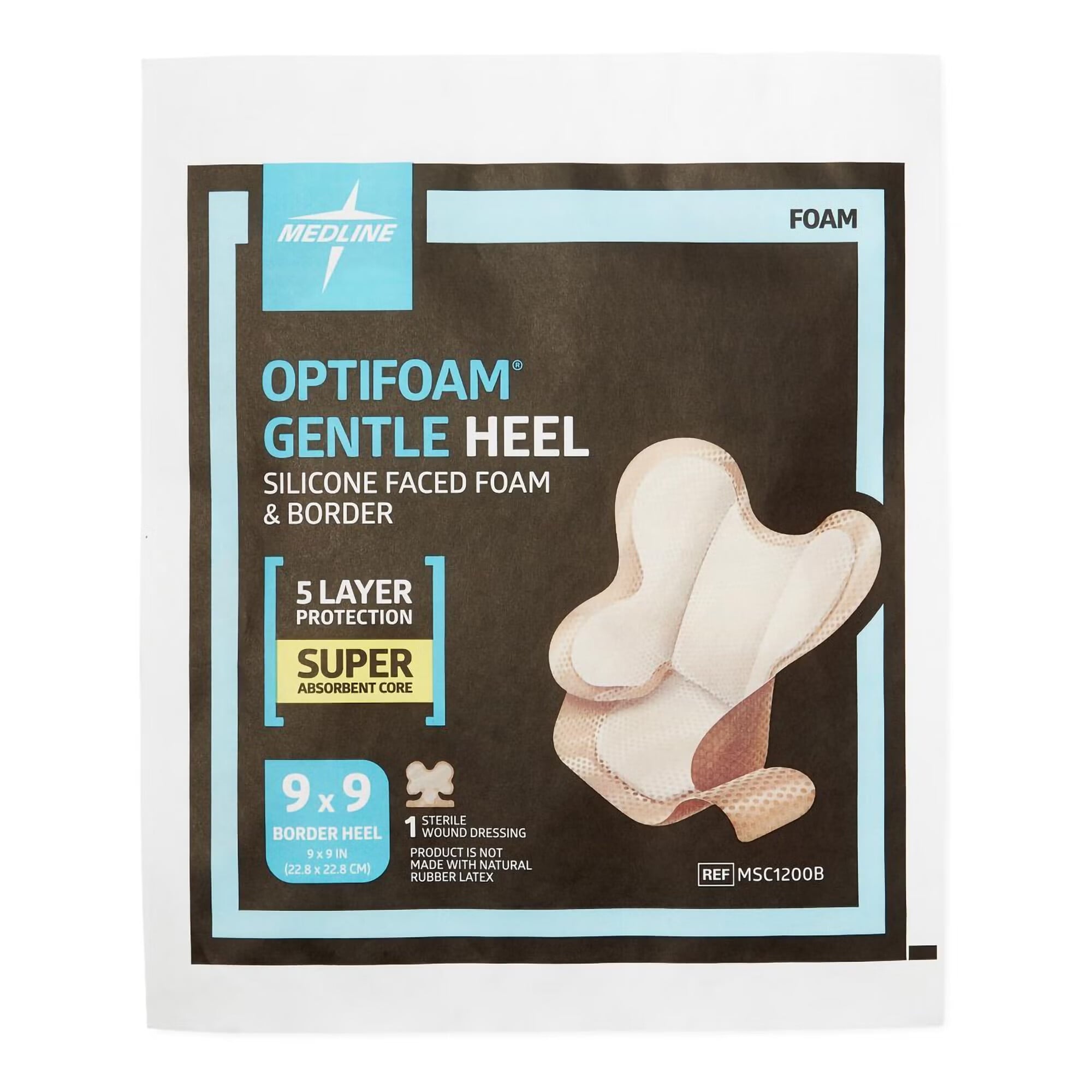 Medline - MSC1200B Foam Dressing Optifoam® Gentle Heel 9 X 9 Inch With Border Waterproof Film Backing Silicone Face and Border Heel Sterile