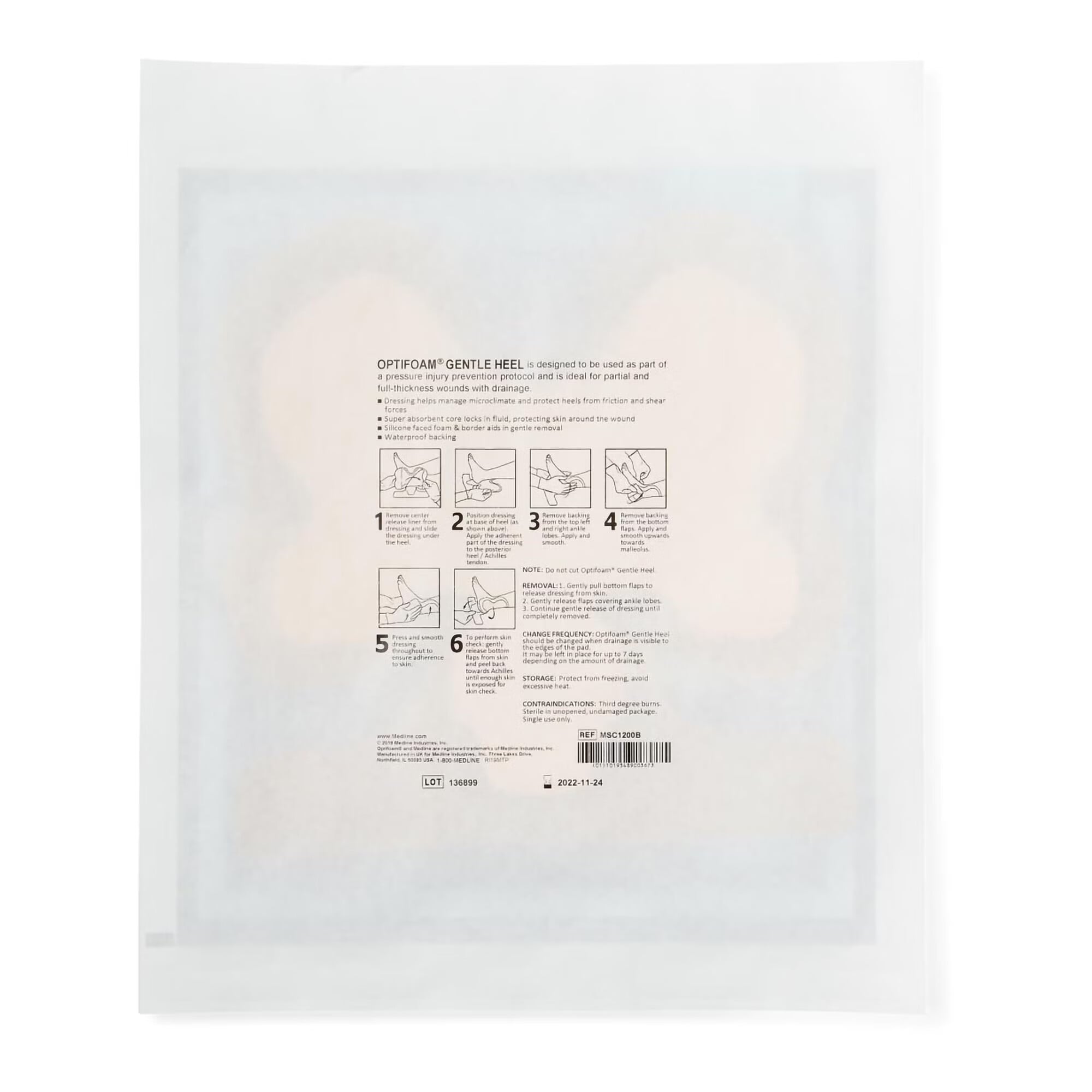 Medline - MSC1200B Foam Dressing Optifoam® Gentle Heel 9 X 9 Inch With Border Waterproof Film Backing Silicone Face and Border Heel Sterile