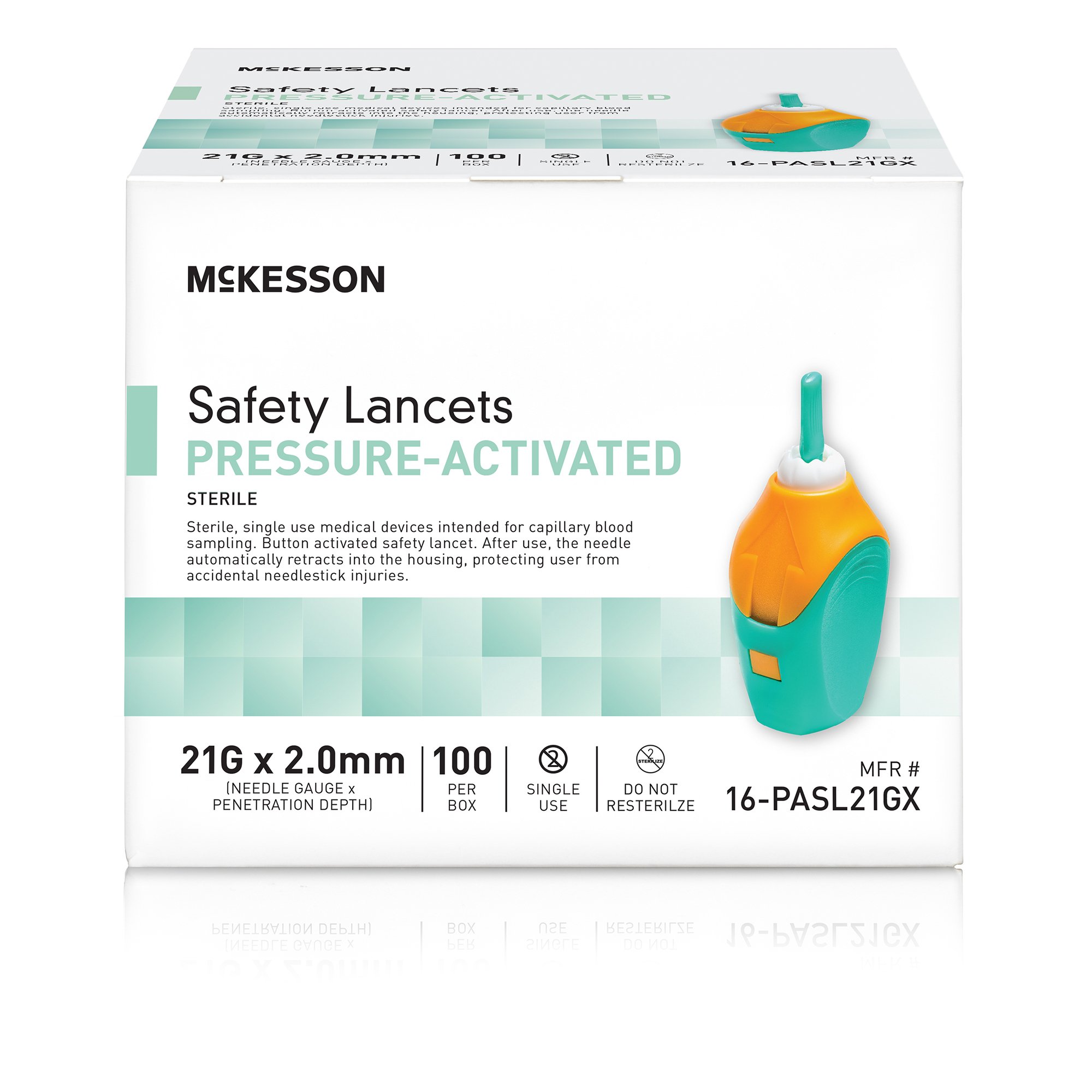 McKesson Brand 16-PASL21GX - McKesson Pressure Activated Safety Lancets, 21 Gauge, Green - 100/Box, 2000/Case