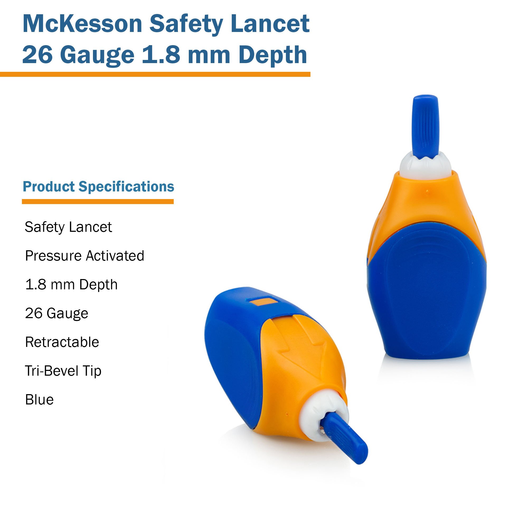 McKesson Brand 16-PASL26GX - McKesson Pressure Activated Safety Lancets, 26 Gauge, Blue - 100/Box, 2000/Case